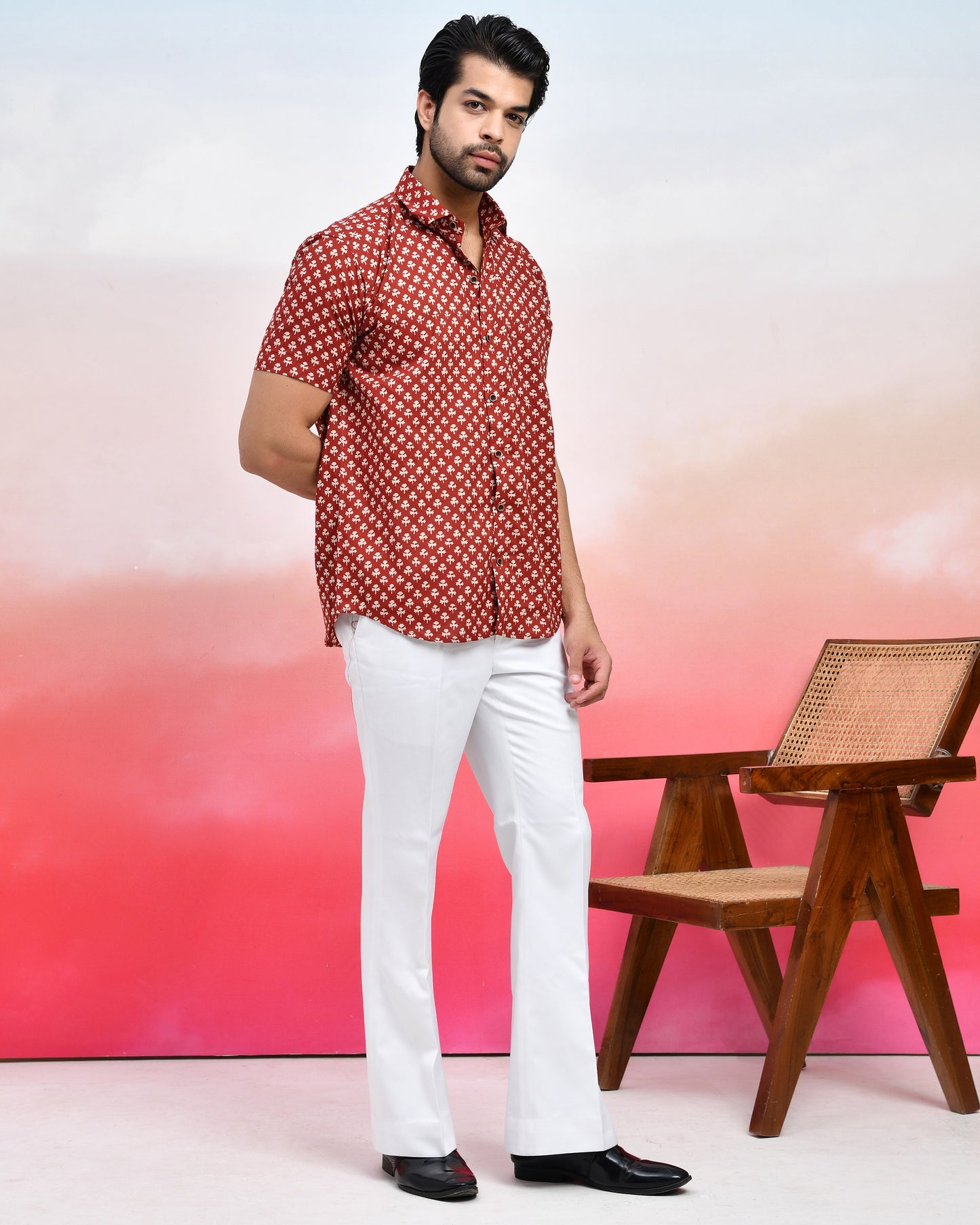 Maroon All-Over Booti Print Men's Half Sleeves Shirt