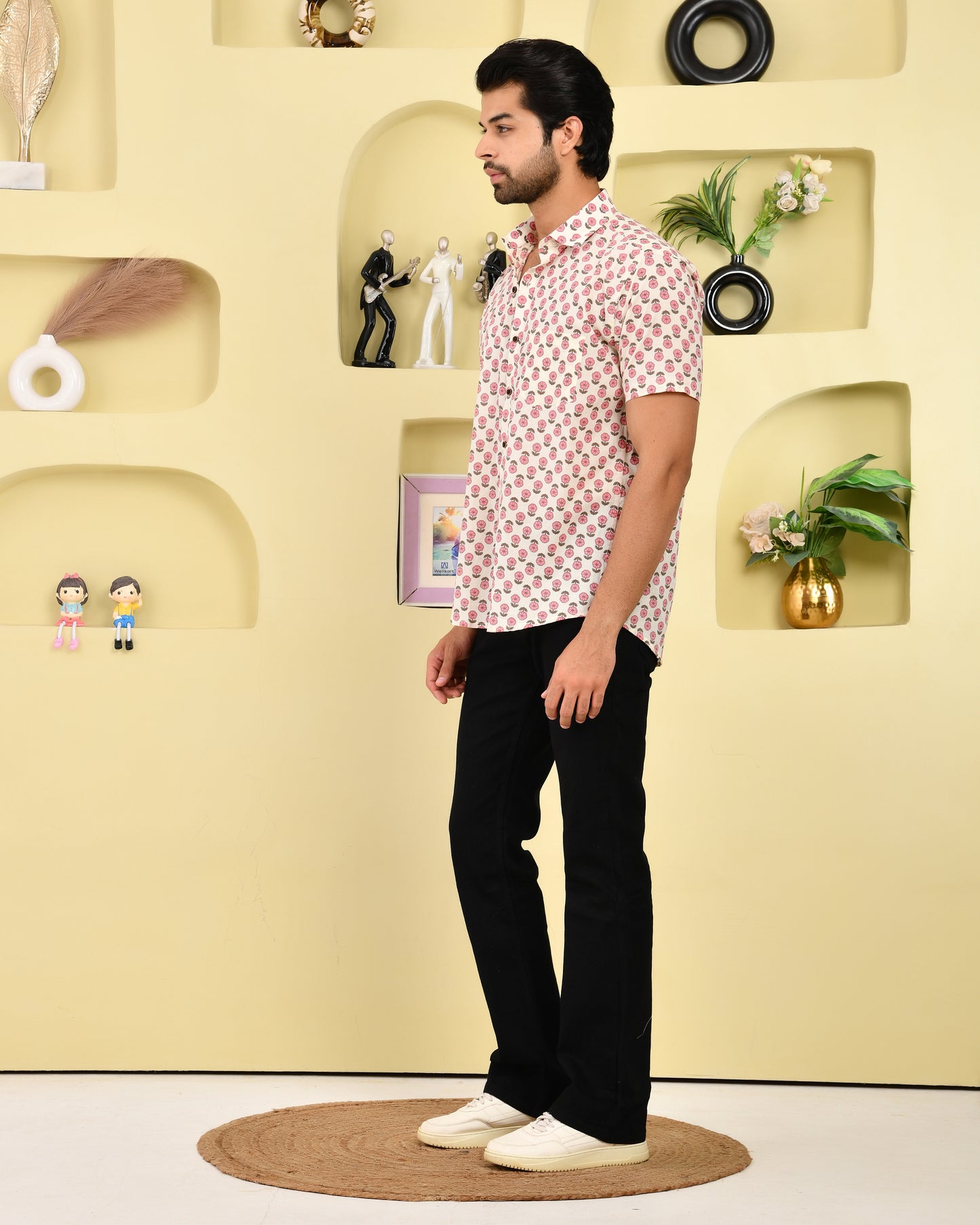 Coral Blossom Print Men's Half Sleeves Shirt