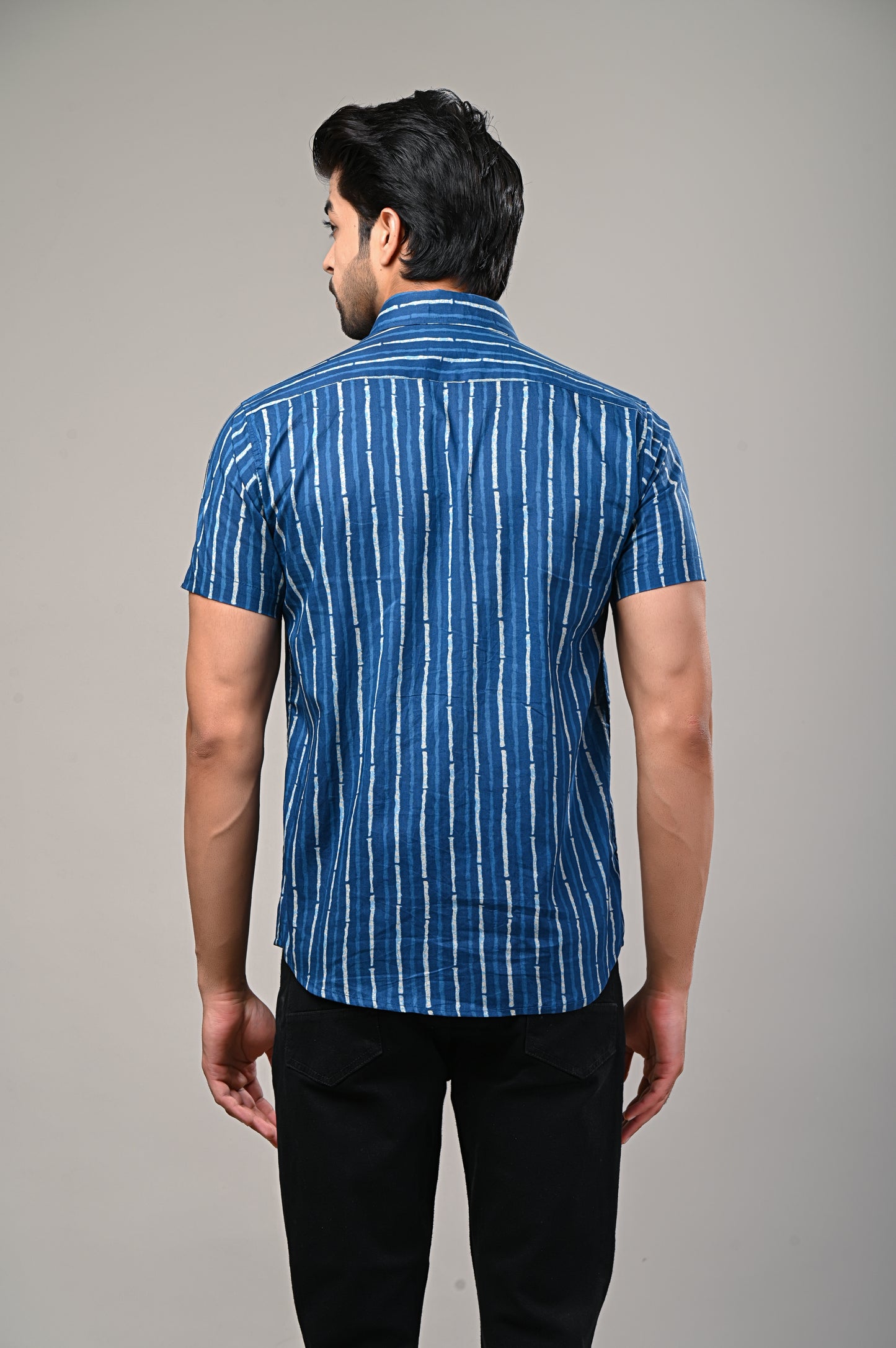 Classic Indigo Bold Stripe Pattern Men's Shirt