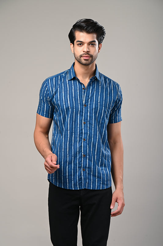 Classic Indigo Bold Stripe Pattern Men's Shirt