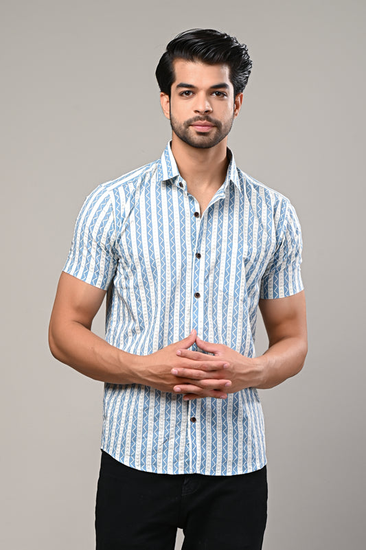 Cool Blue Zigzag Striped Shirt for Men