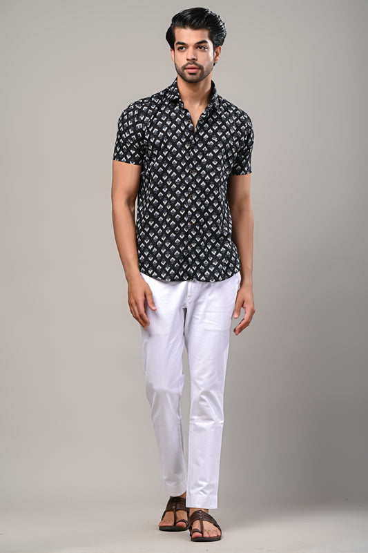 Botanical Breeze Print Men’s Half Sleeve Shirt