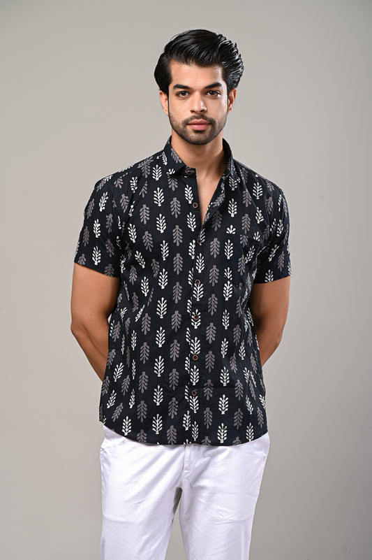 Leafy Layer Print Men’s Half Sleeve Shirt