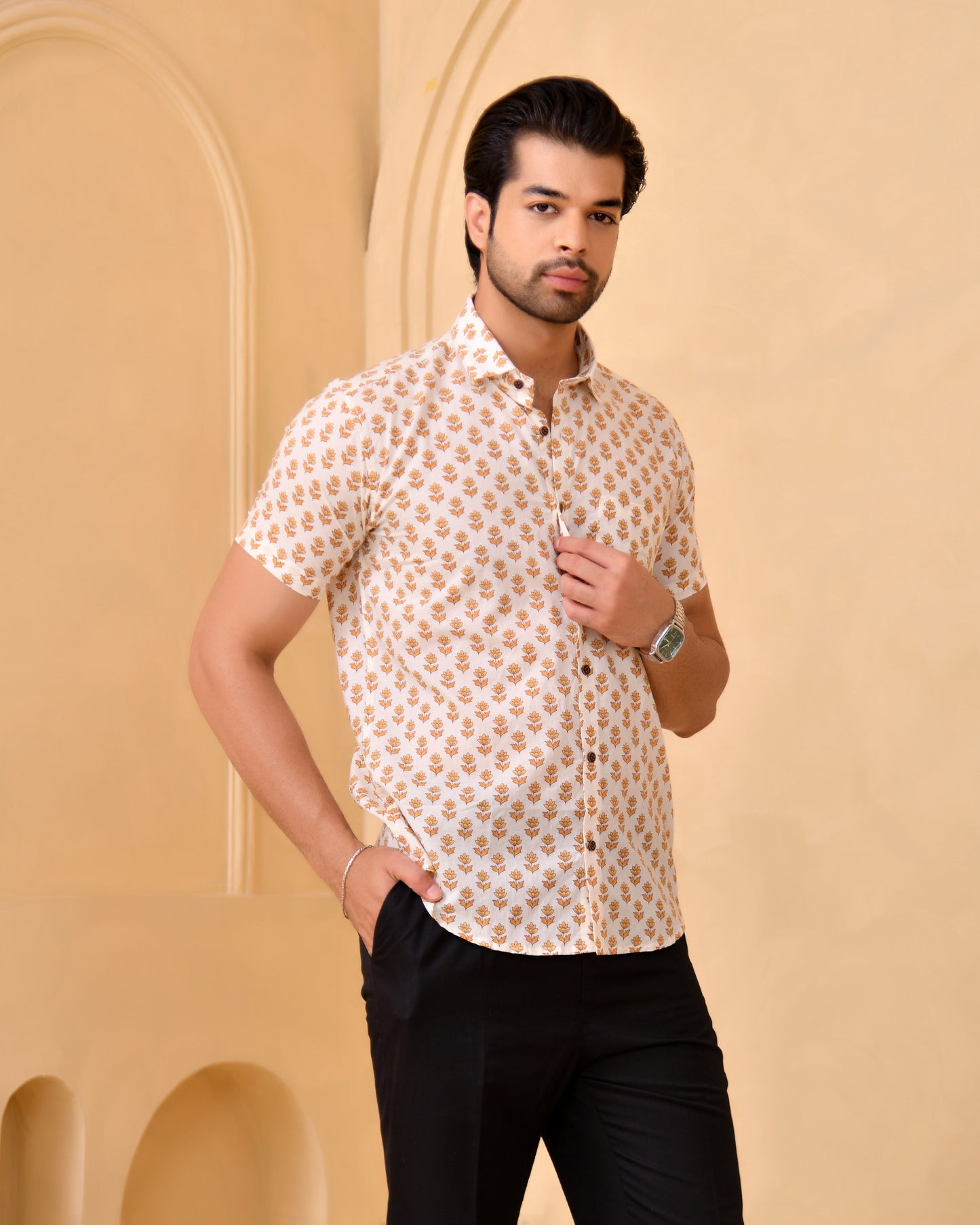 Kesariya Bloom Half Sleeves Shirt