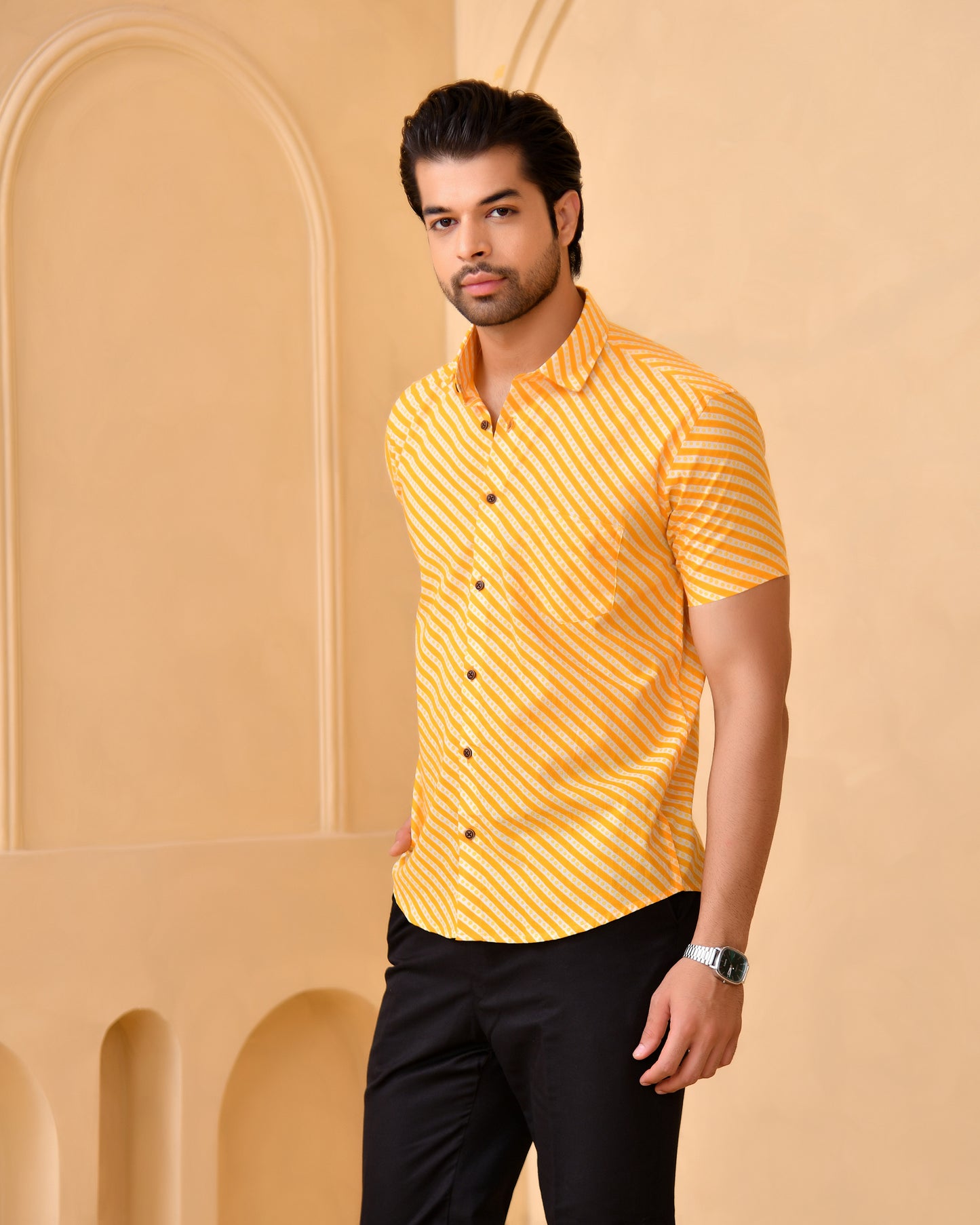 Leheriya Bandhej Half Sleeves Shirt
