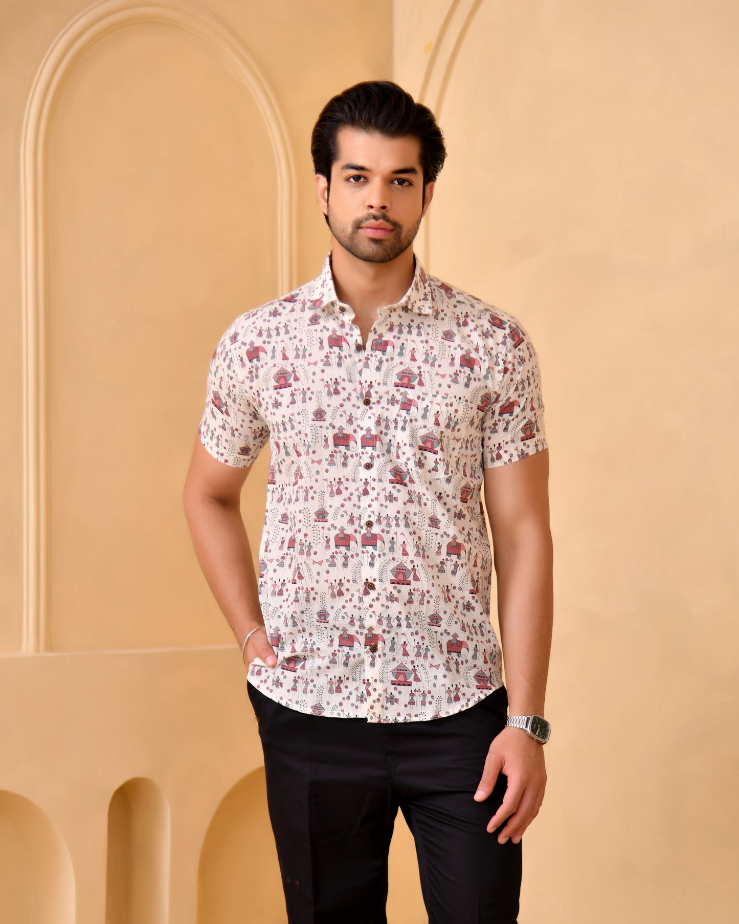 Rajasthan Folk Print Half Sleeves Shirt