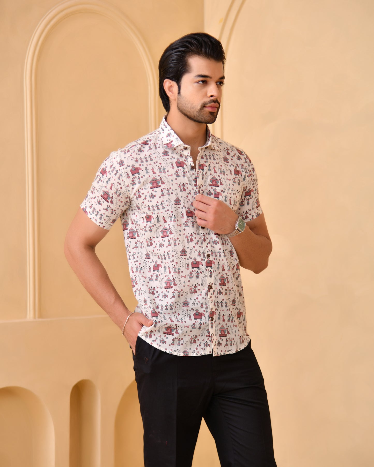 Rajasthan Folk Print Half Sleeves Shirt