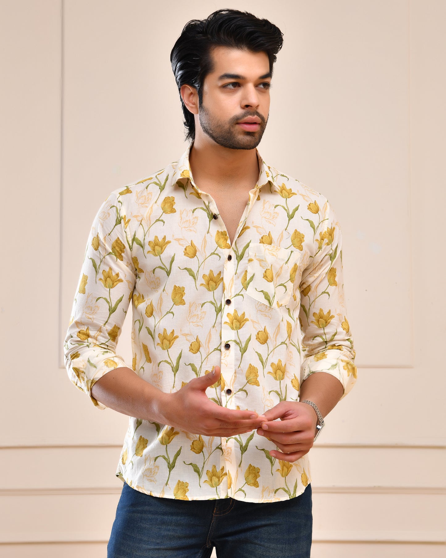 Sunlit Tulip Cotton Full Sleeve Shirt