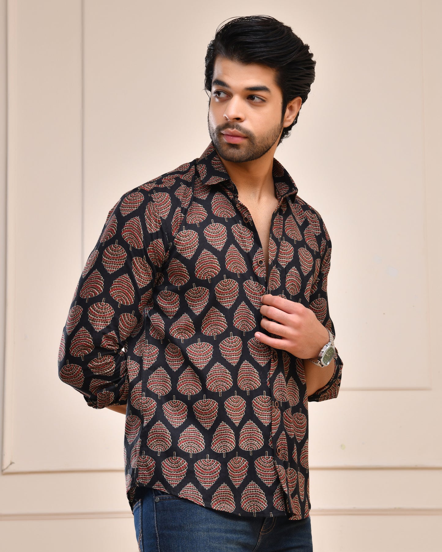 Rajwadi Leaf Motif Full Sleeve Shirt