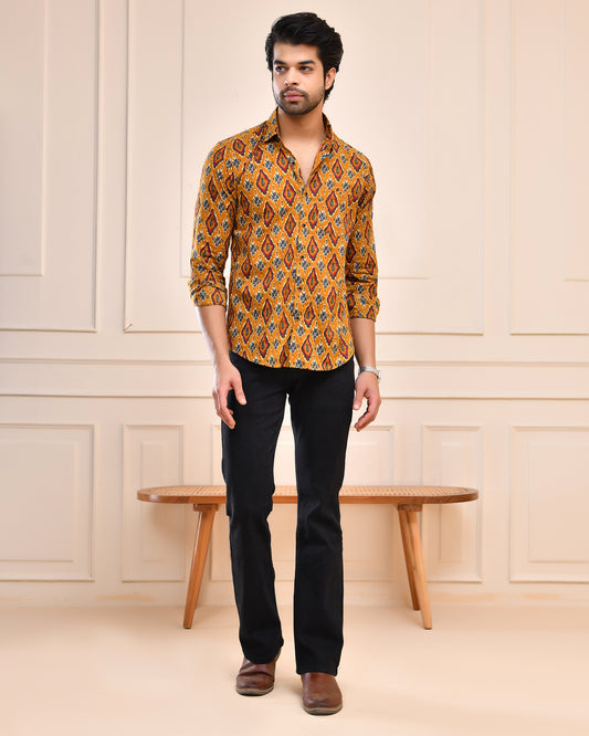 Royal Mustard Handblock Printed Full Sleeve Shirt