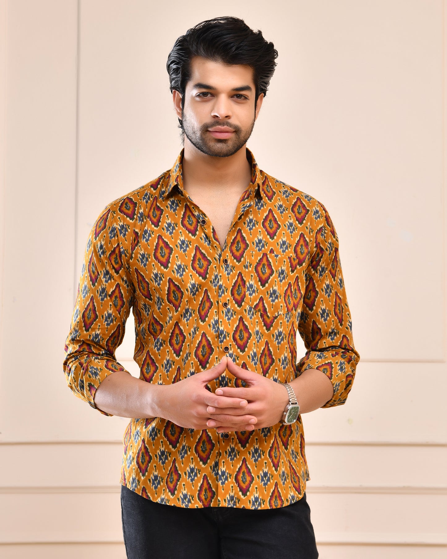 Royal Mustard Handblock Printed Full Sleeve Shirt