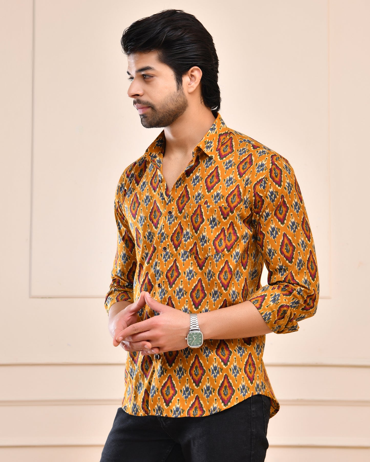 Royal Mustard Handblock Printed Full Sleeve Shirt