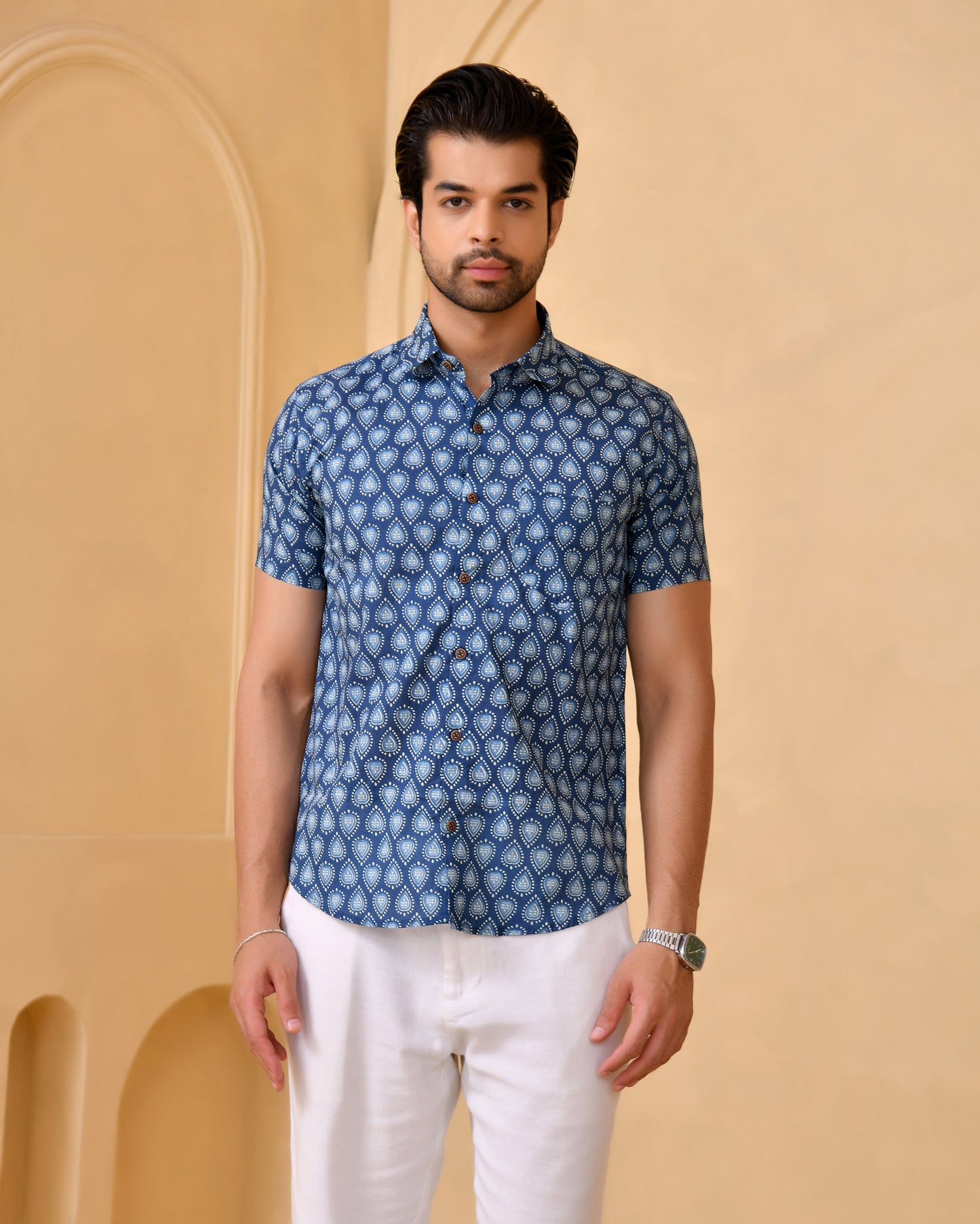 Blue Gulmohar Half Sleeves Shirt
