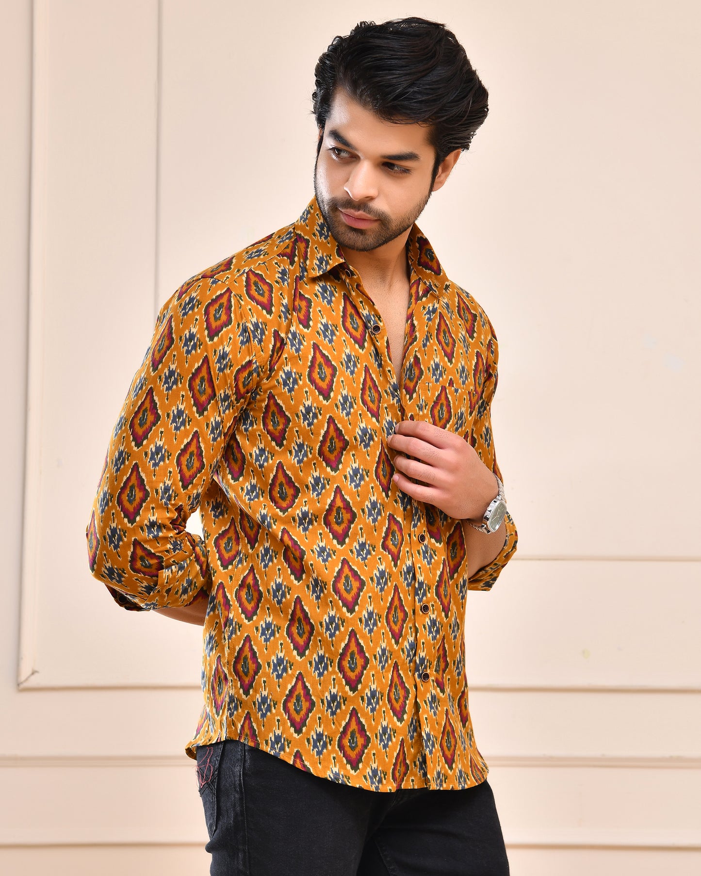 Royal Mustard Handblock Printed Full Sleeve Shirt