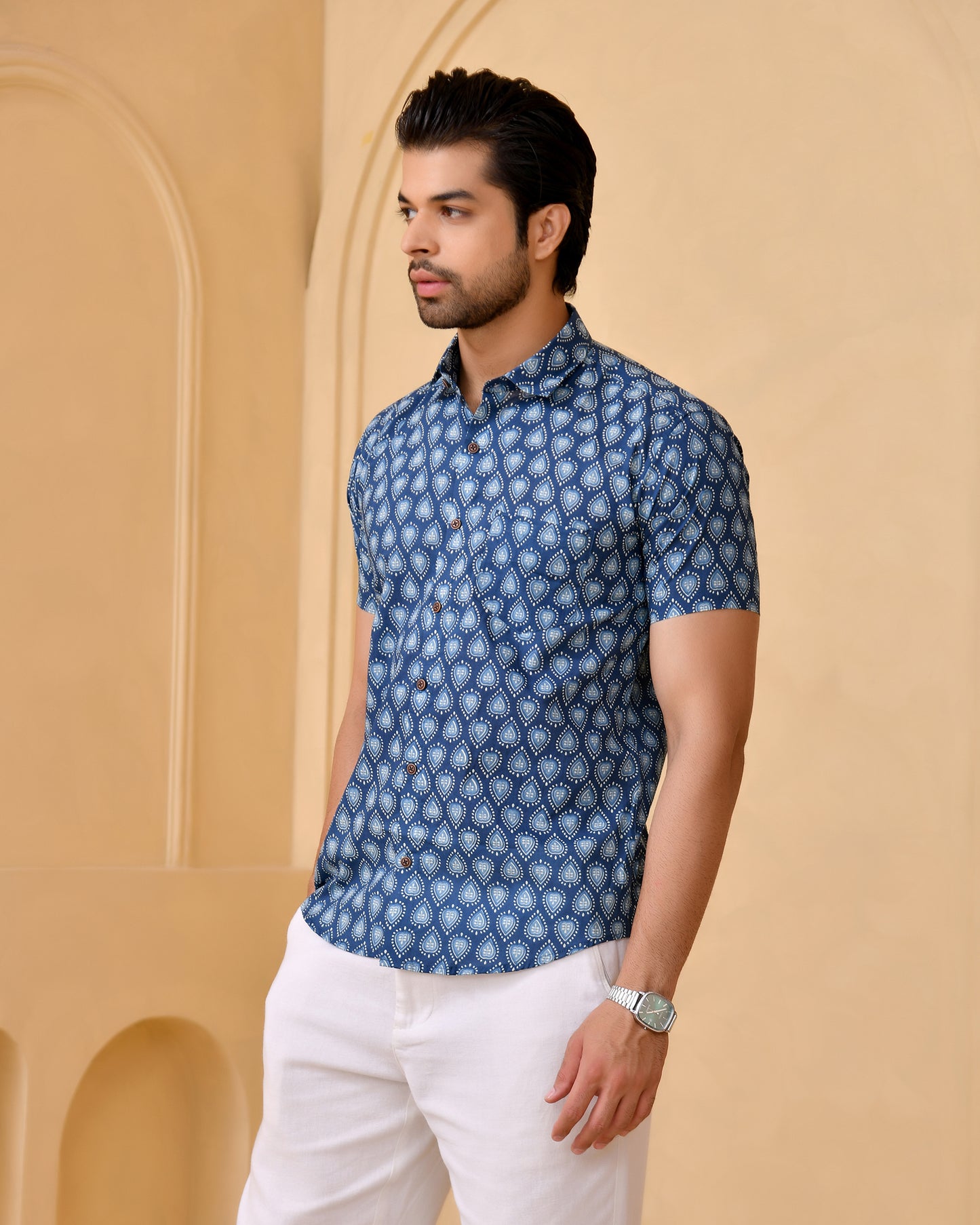 Blue Gulmohar Half Sleeves Shirt