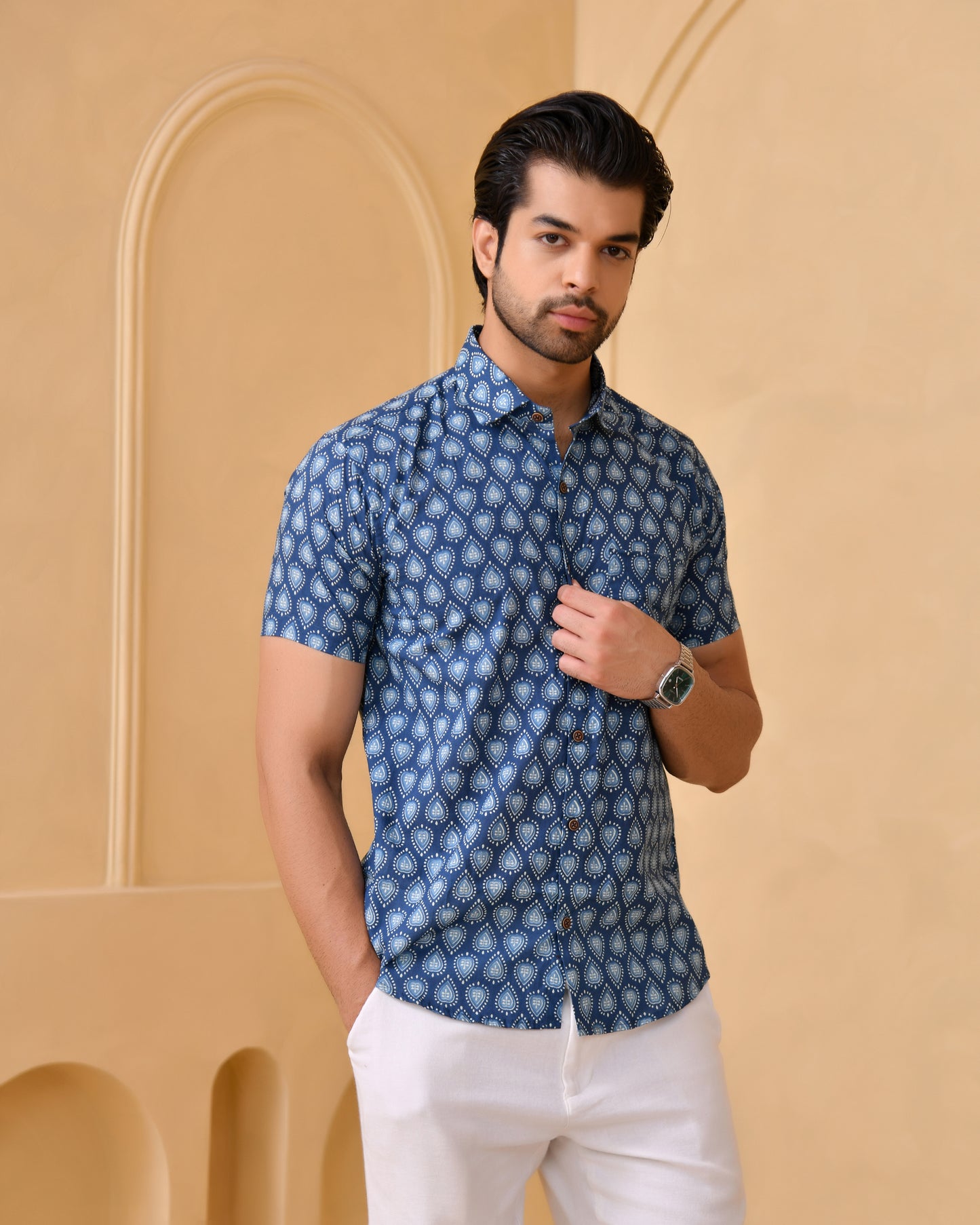 Blue Gulmohar Half Sleeves Shirt