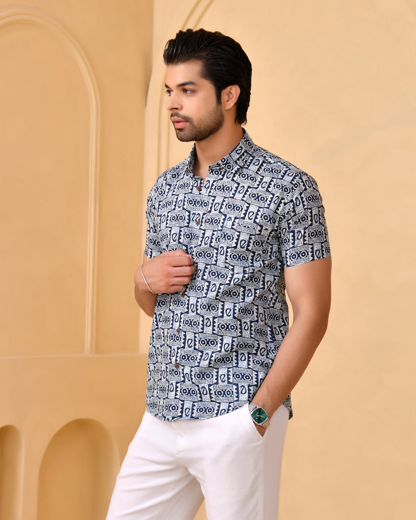 Noor Geometry Half Sleeves Shirt