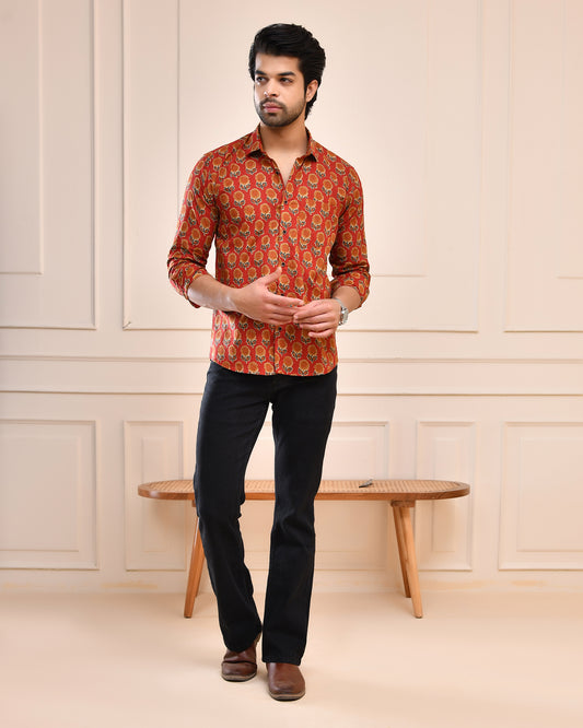 Rust Floral Print Full Sleeve Shirt