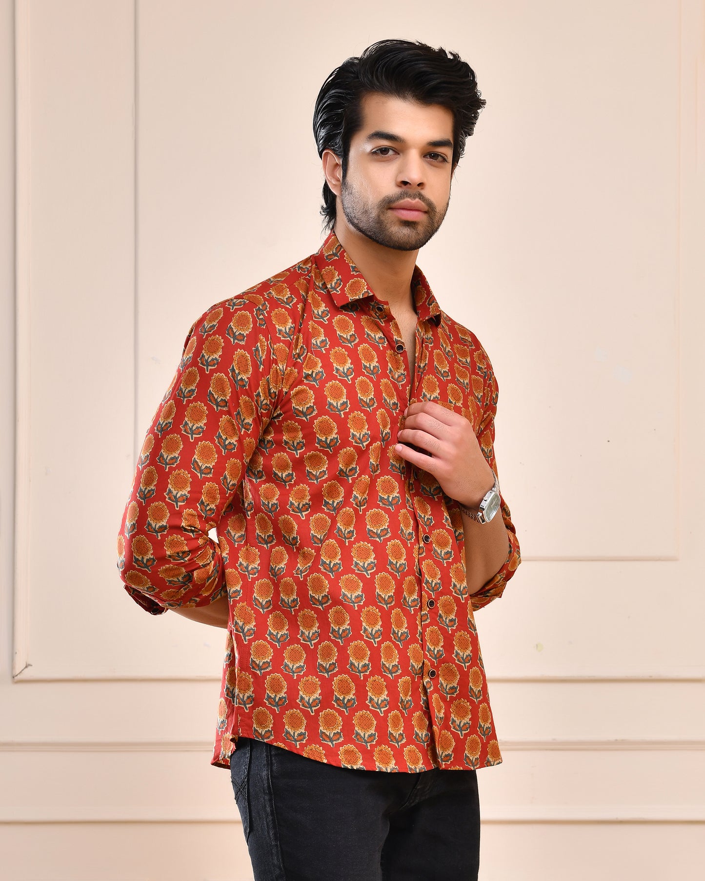 Rust Floral Print Full Sleeve Shirt