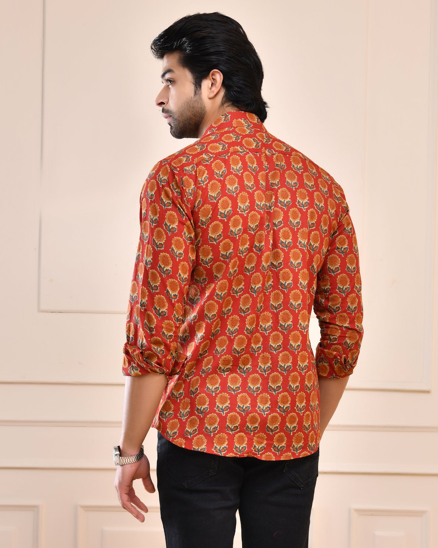 Rust Floral Print Full Sleeve Shirt
