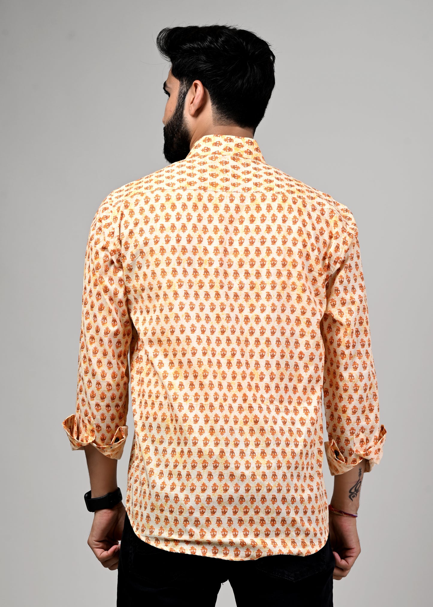 Yellow Leaf Print Full Sleeve Shirt