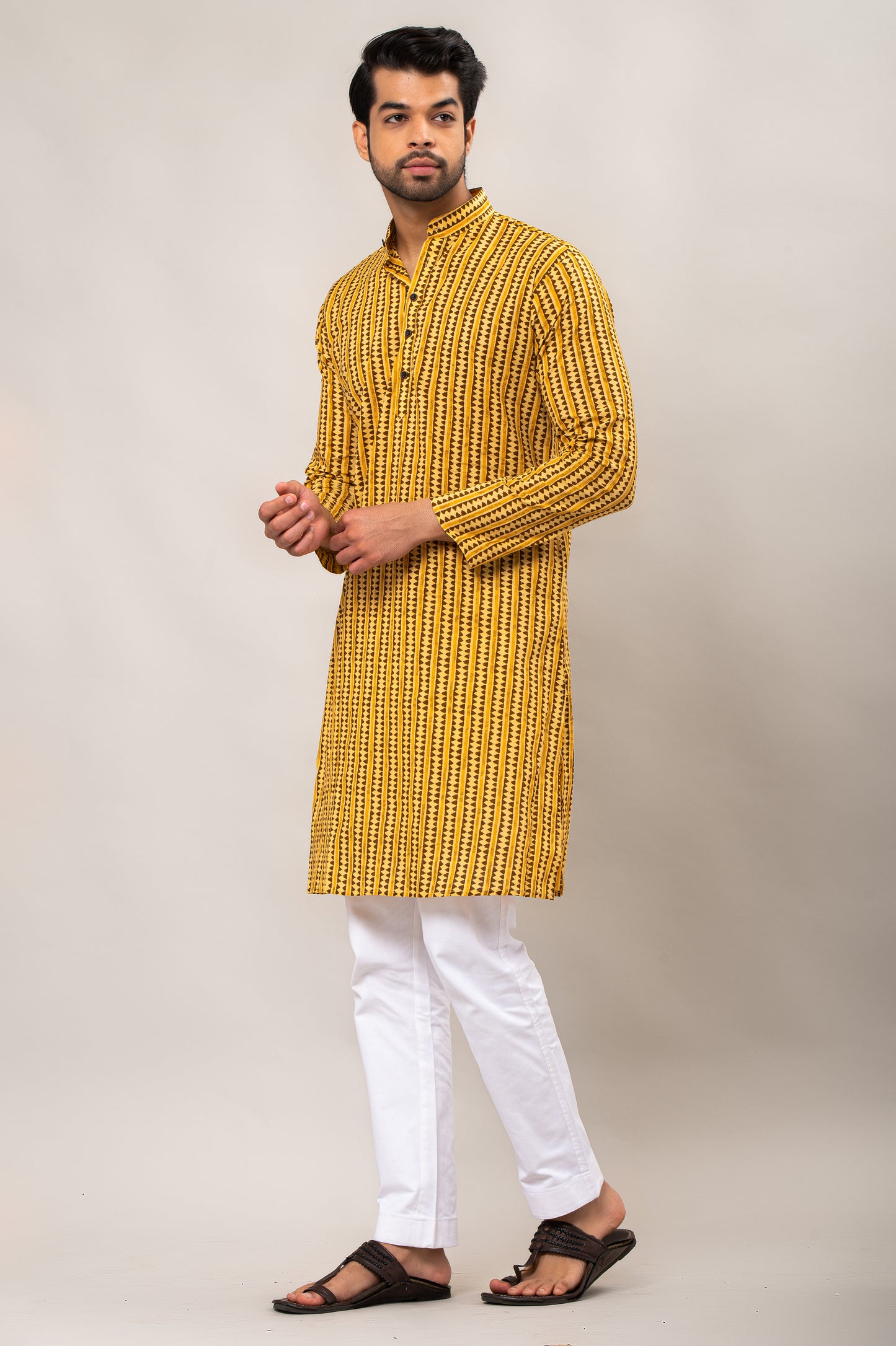 Abstract Column Printed Men's Long Kurta