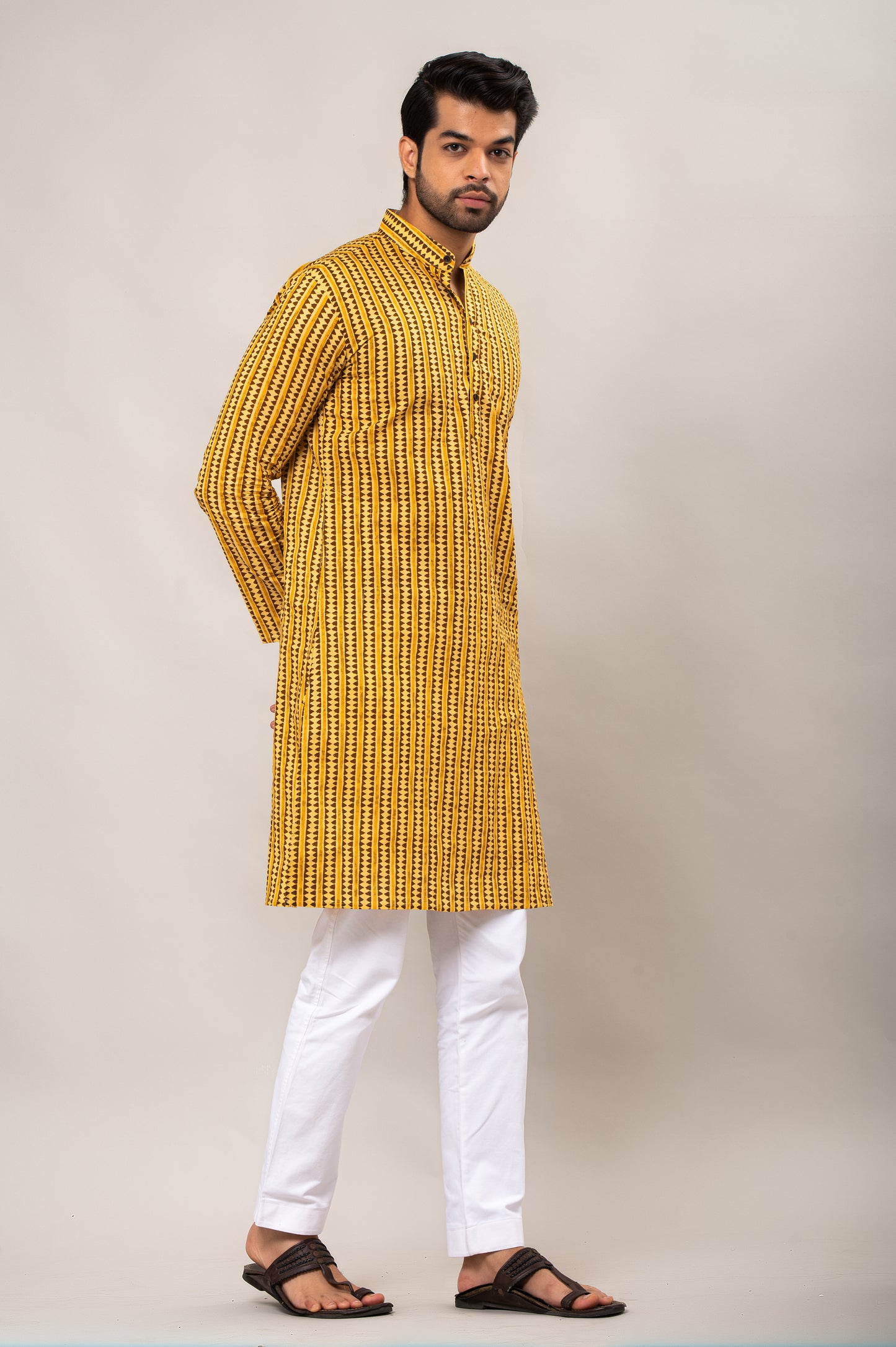 Abstract Column Printed Men's Long Kurta