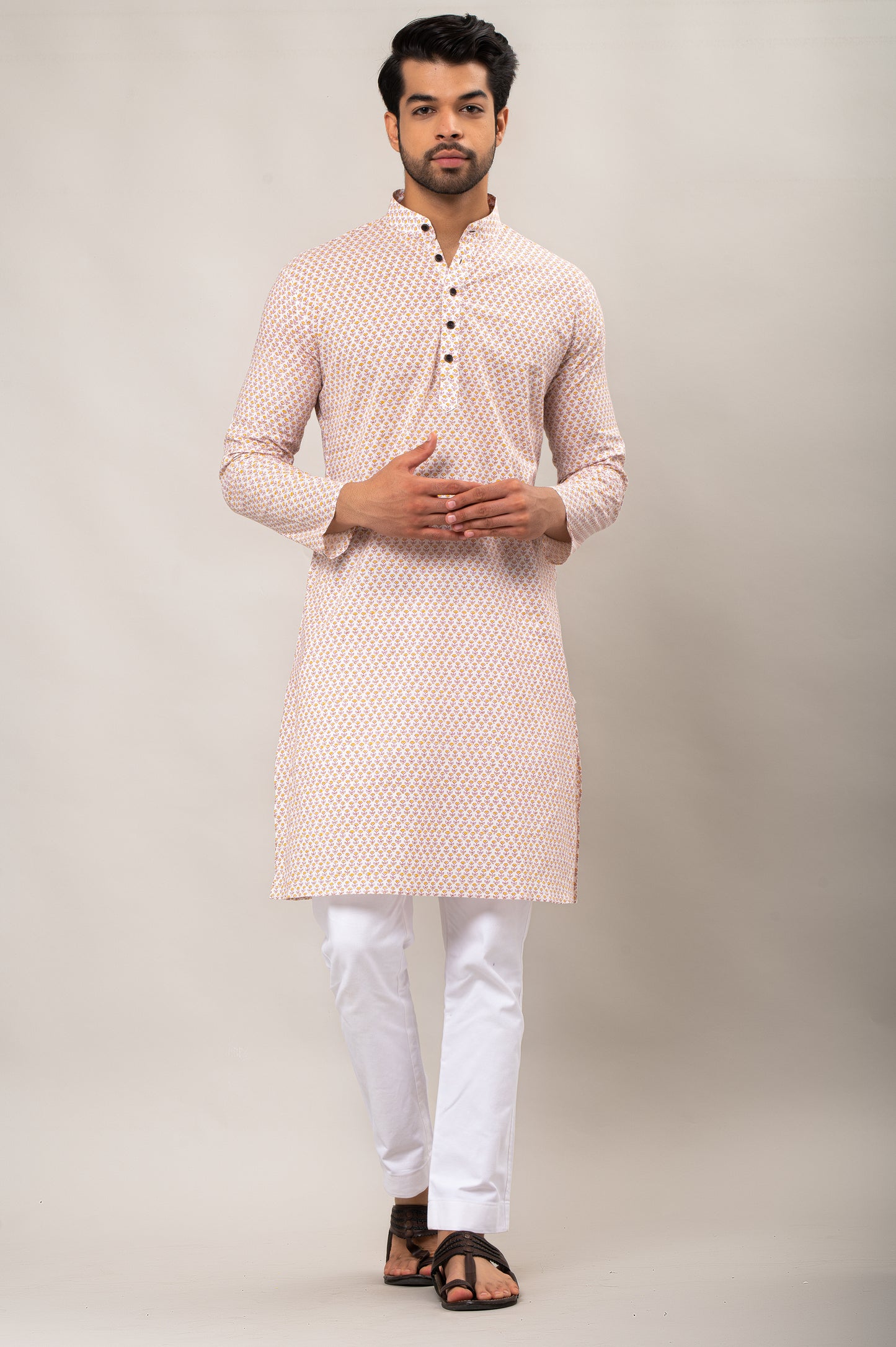 Lemon Zest Florals Printed Men's Long Kurta