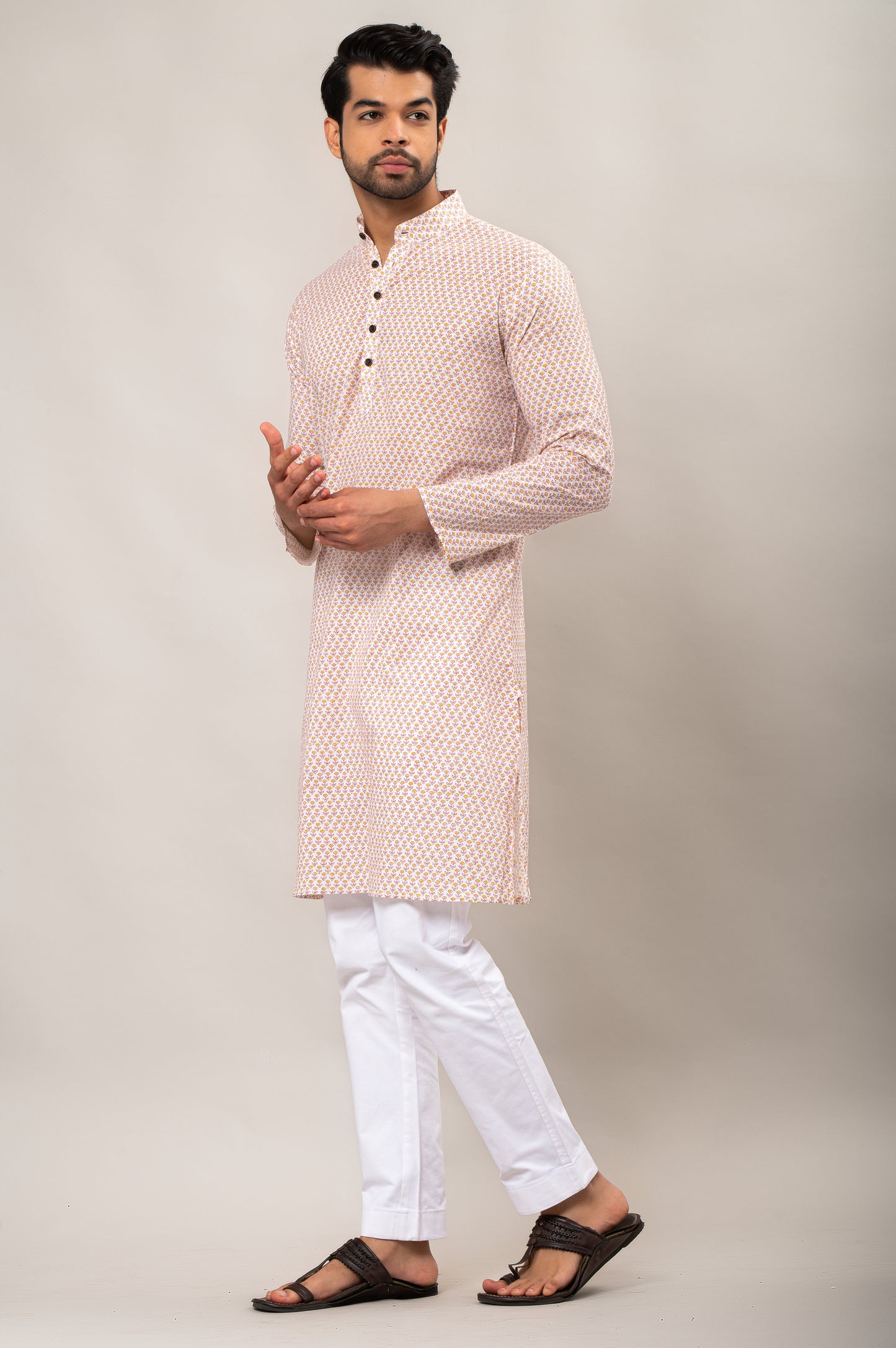 Lemon Zest Florals Printed Men's Long Kurta