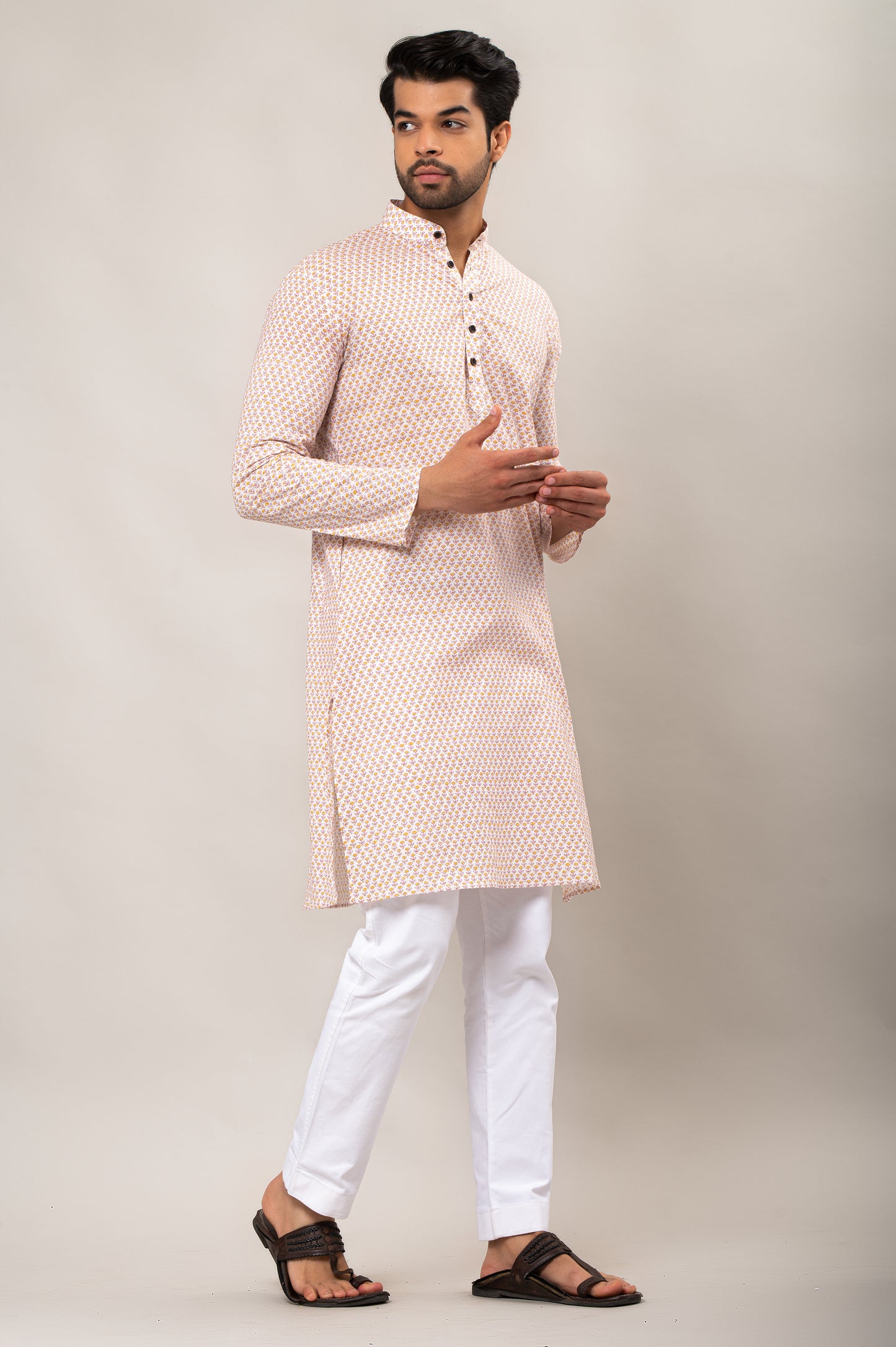 Lemon Zest Florals Printed Men's Long Kurta