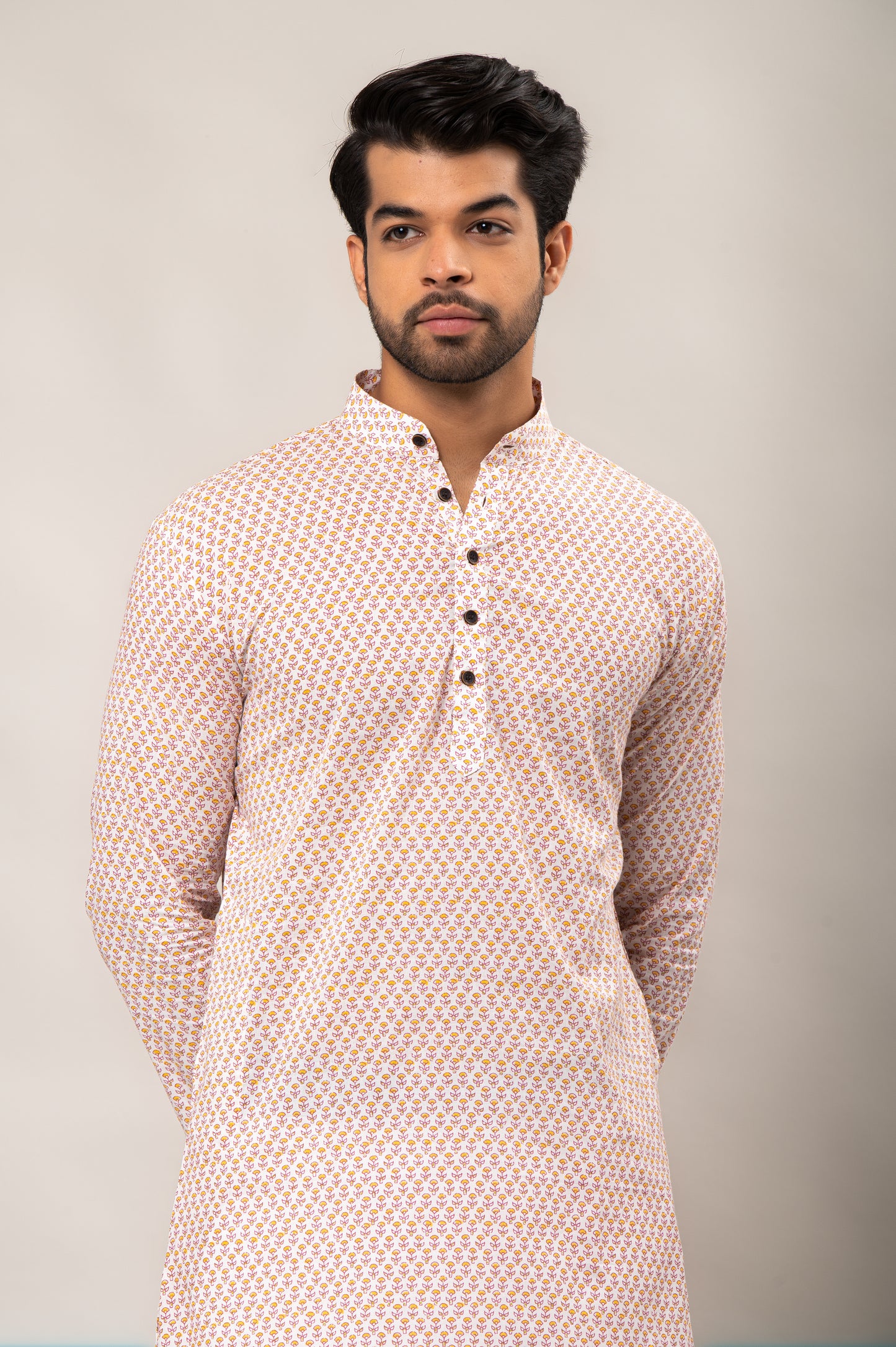 Lemon Zest Florals Printed Men's Long Kurta