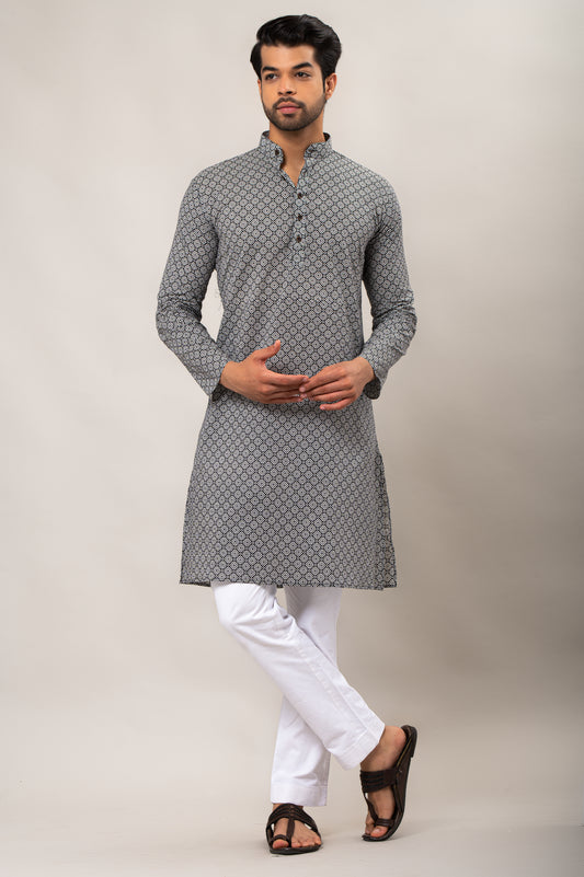 Midnight Halo Pattern Printed Men's Long Kurta