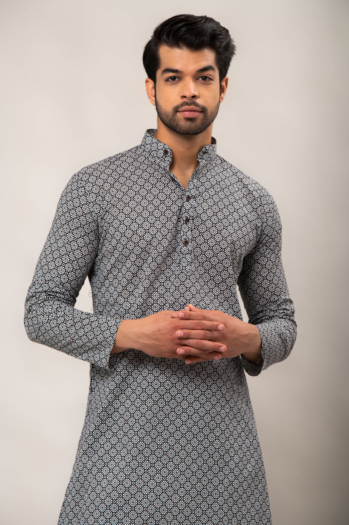 Midnight Halo Pattern Printed Men's Long Kurta