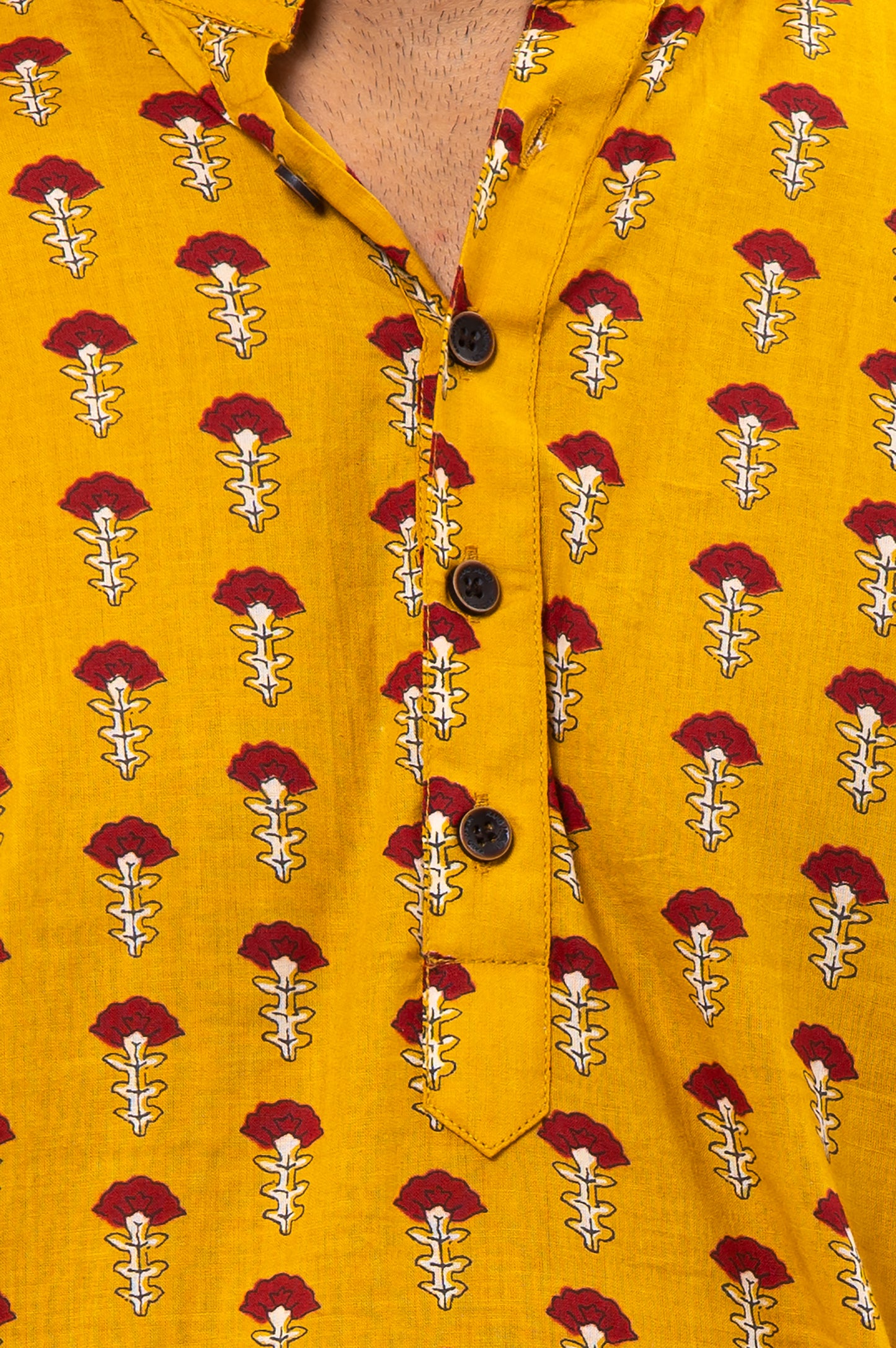 Brick Red Floral Printed Men's Long Kurta