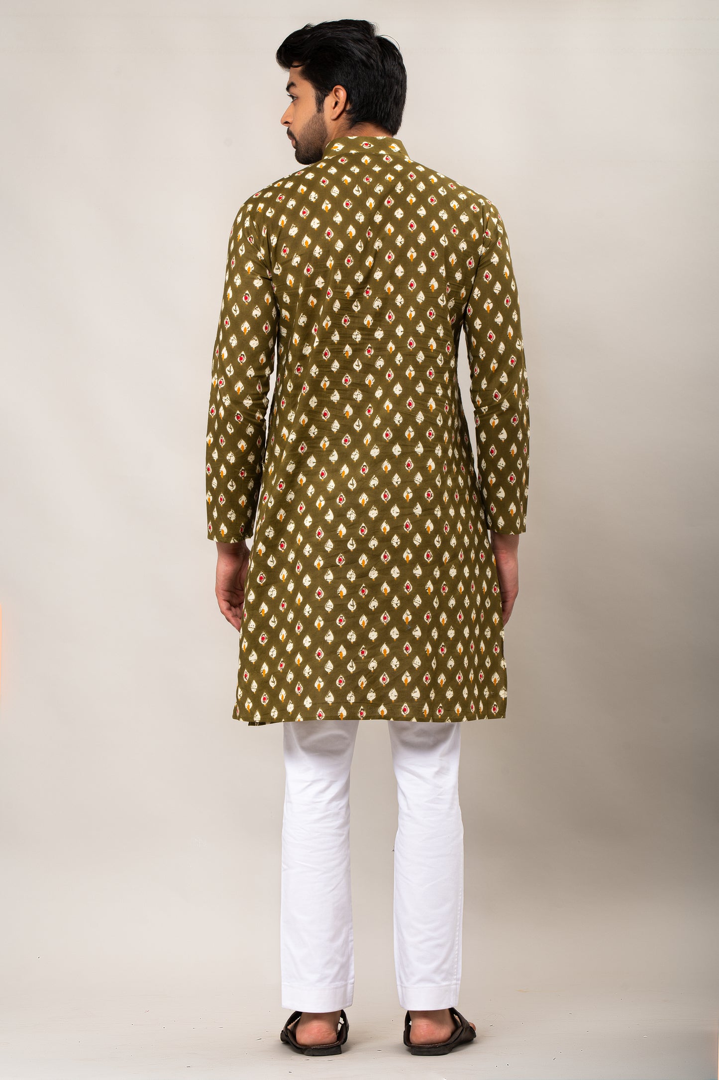 Abstract Leaf Printed Men's Long Kurta