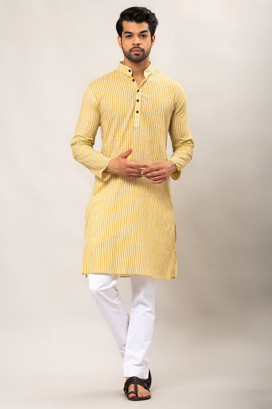 Vertical Streamlines Printed Men's Long Kurta