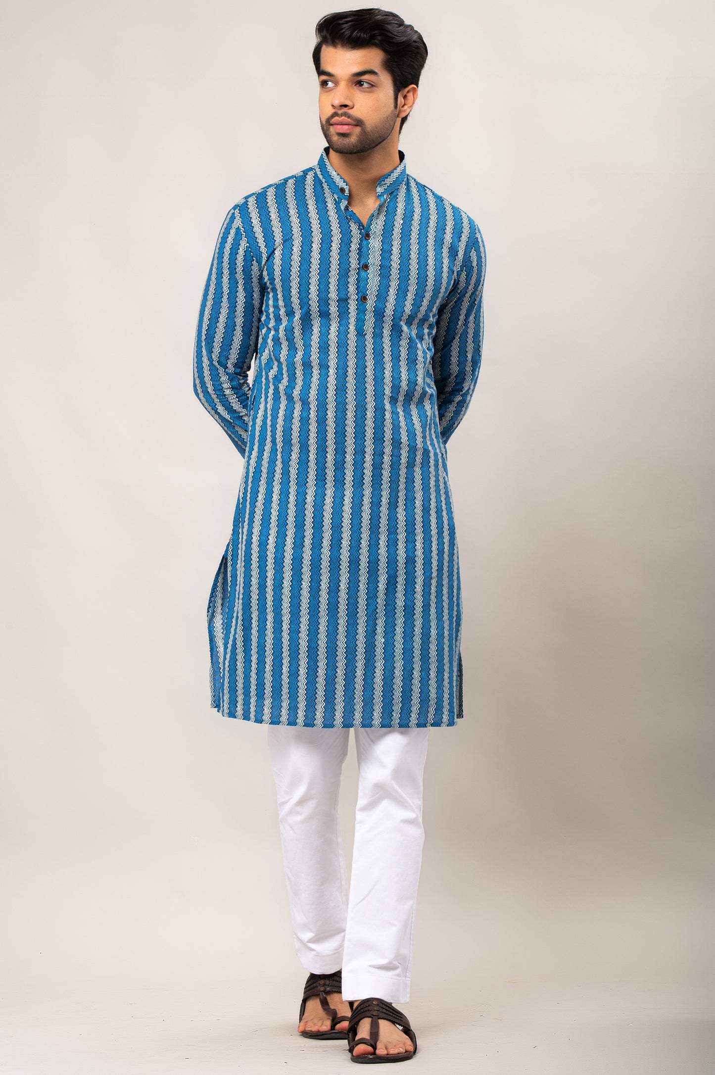 Zig Zag Printed Men's Long Kurta