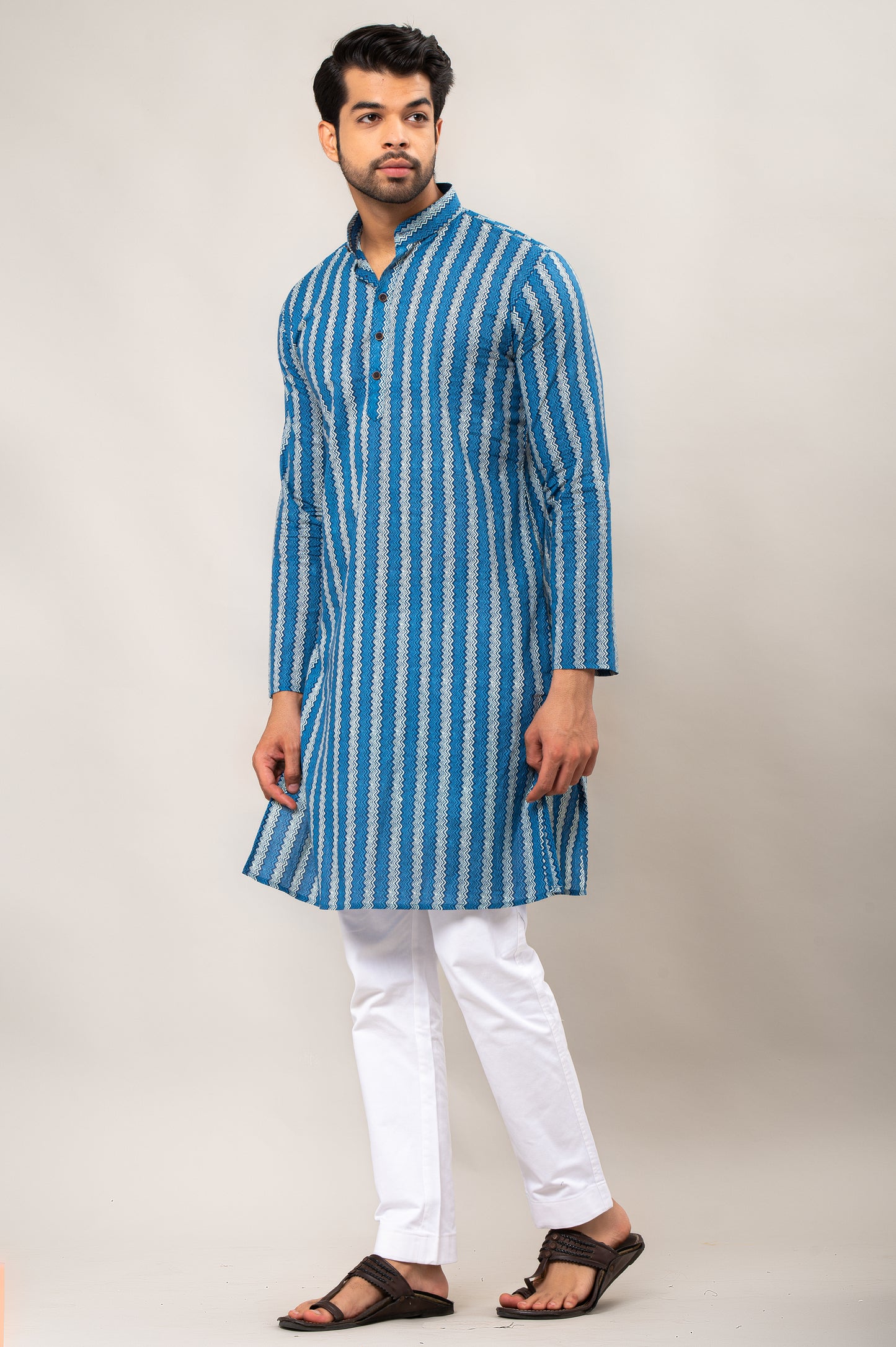 Zig Zag Printed Men's Long Kurta