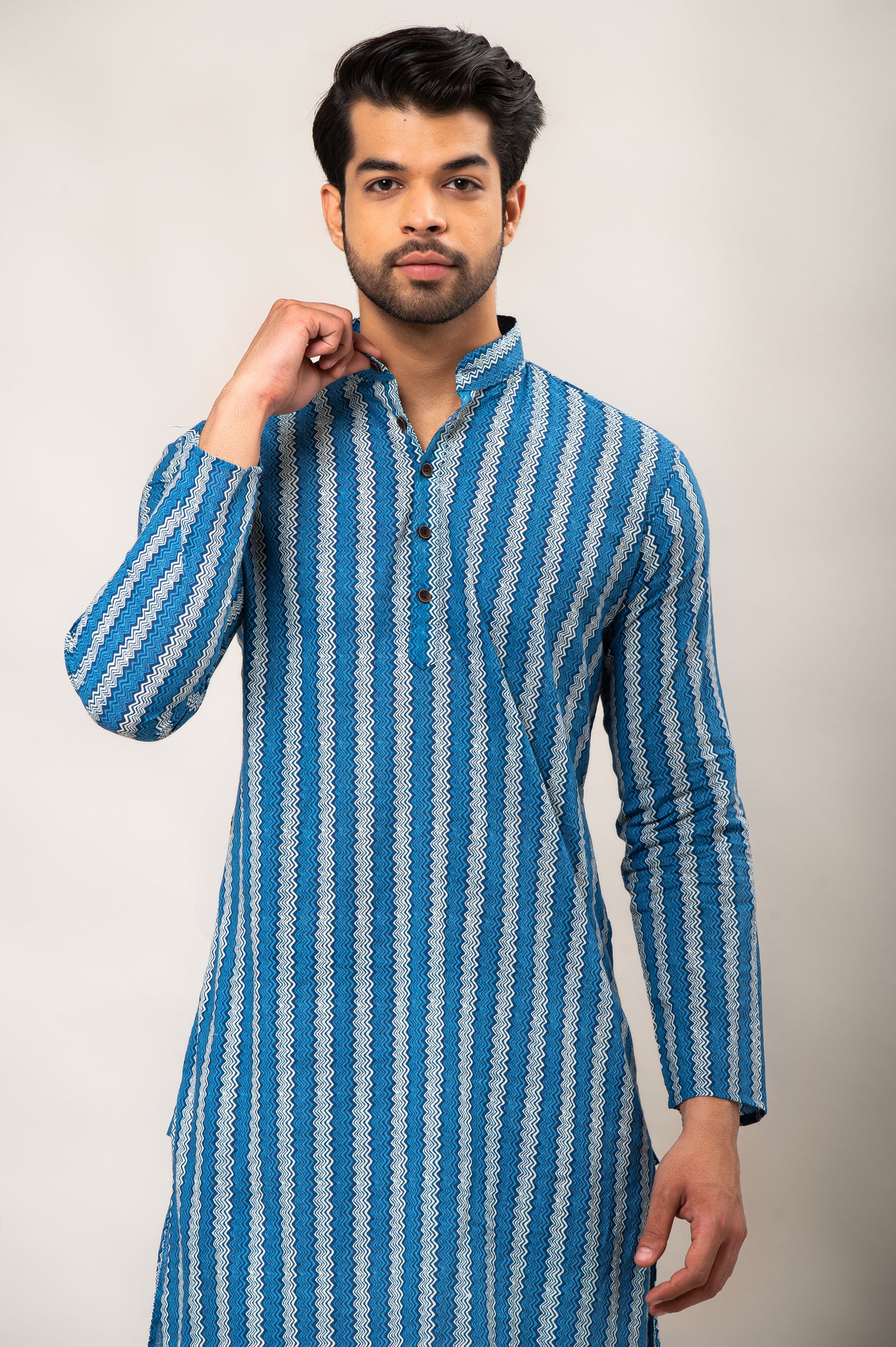 Zig Zag Printed Men's Long Kurta