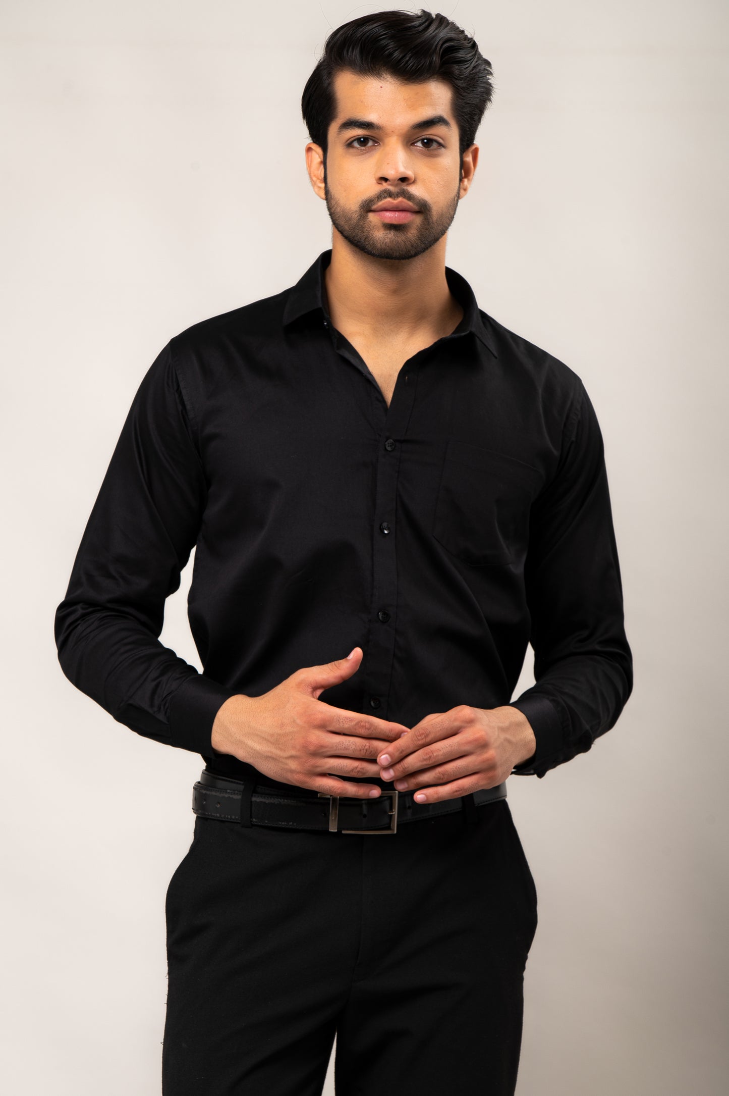 Black Solid-Colored Formal Shirt