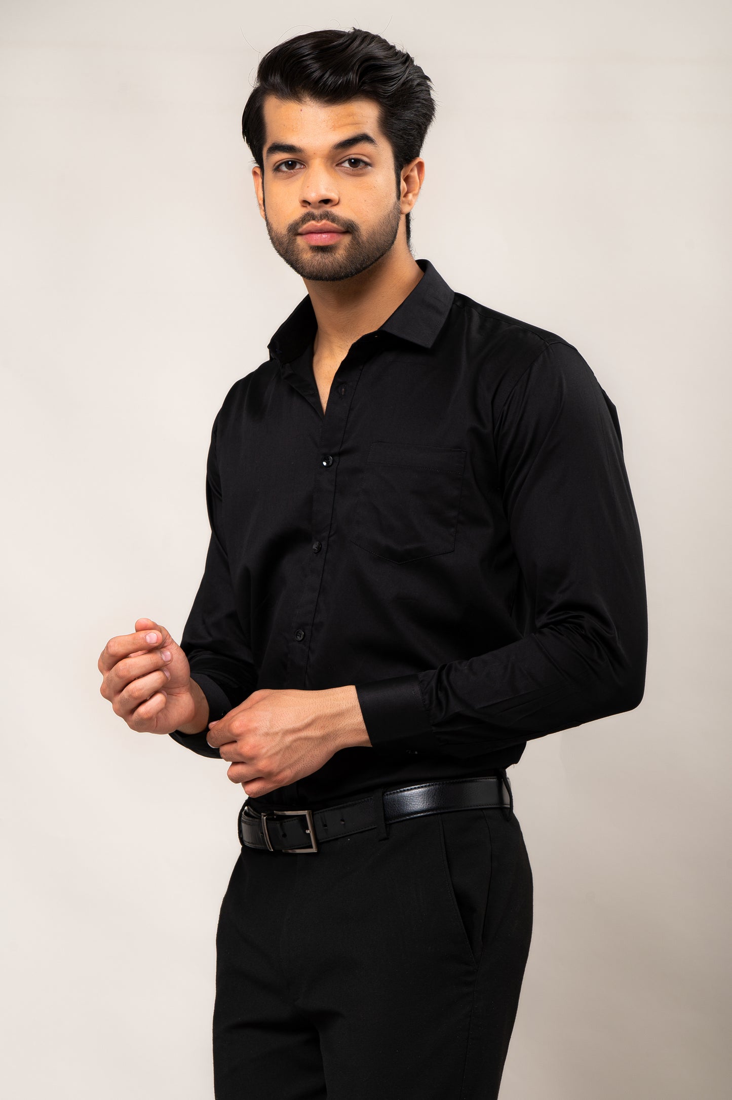 Black Solid-Colored Formal Shirt