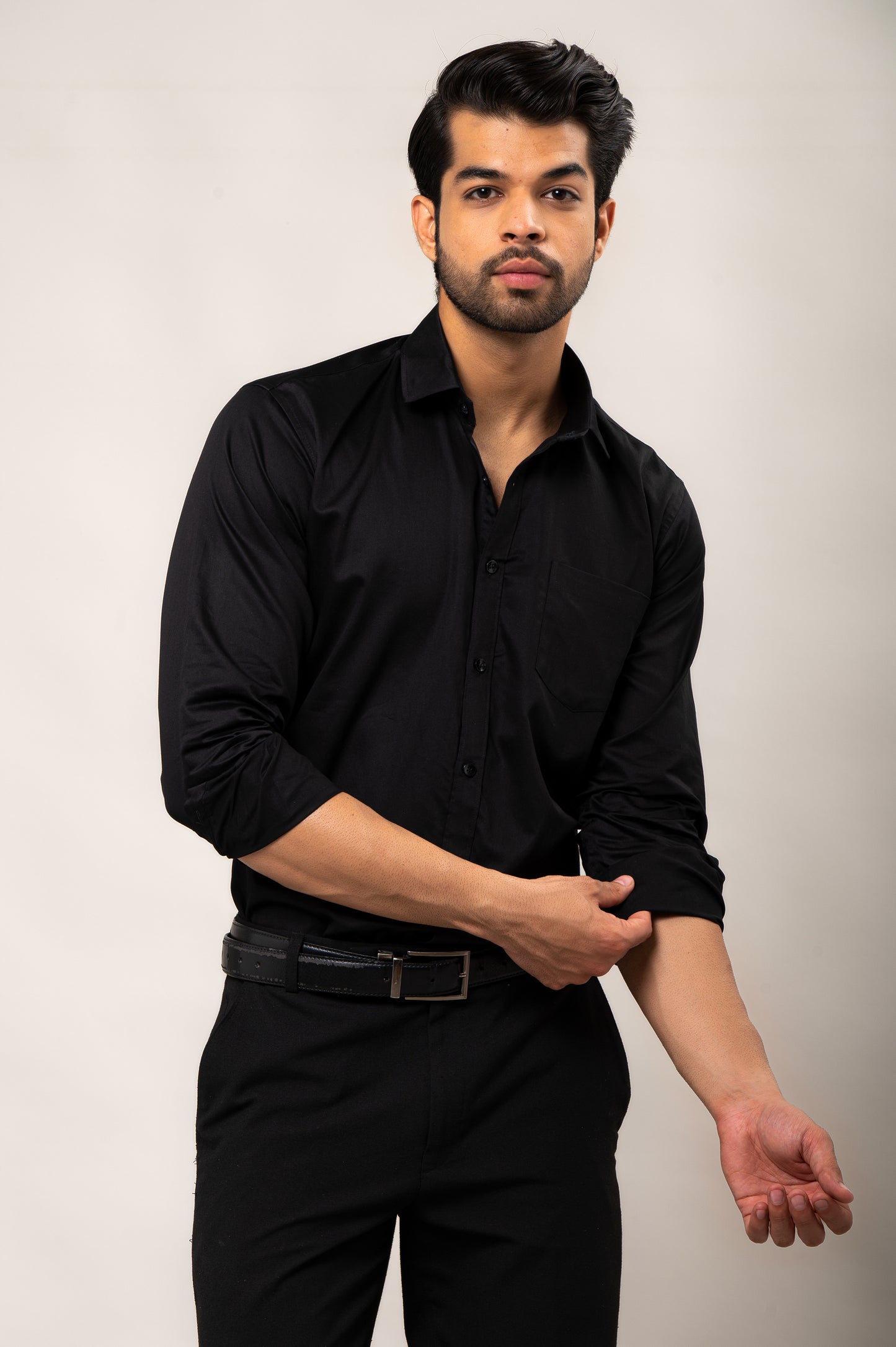 Black Solid-Colored Formal Shirt