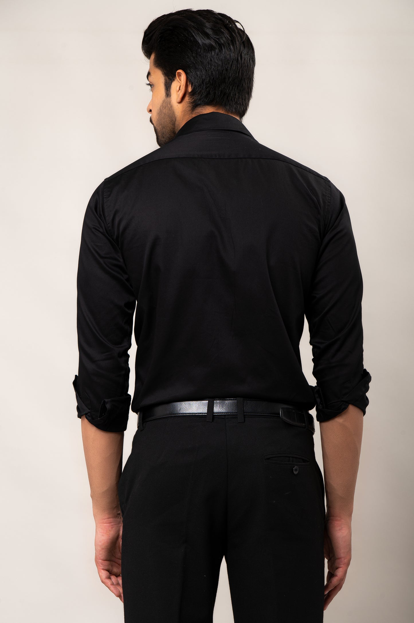 Black Solid-Colored Formal Shirt