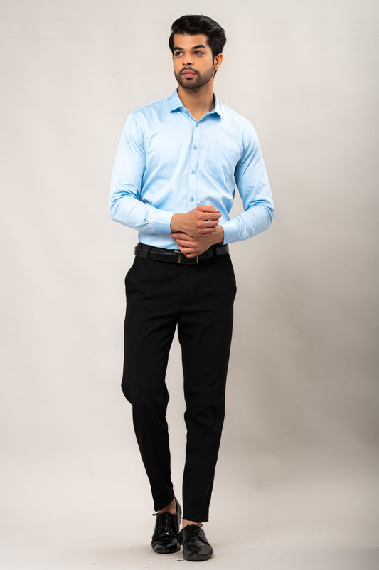 Sky Blue Solid-Colored Formal Shirt