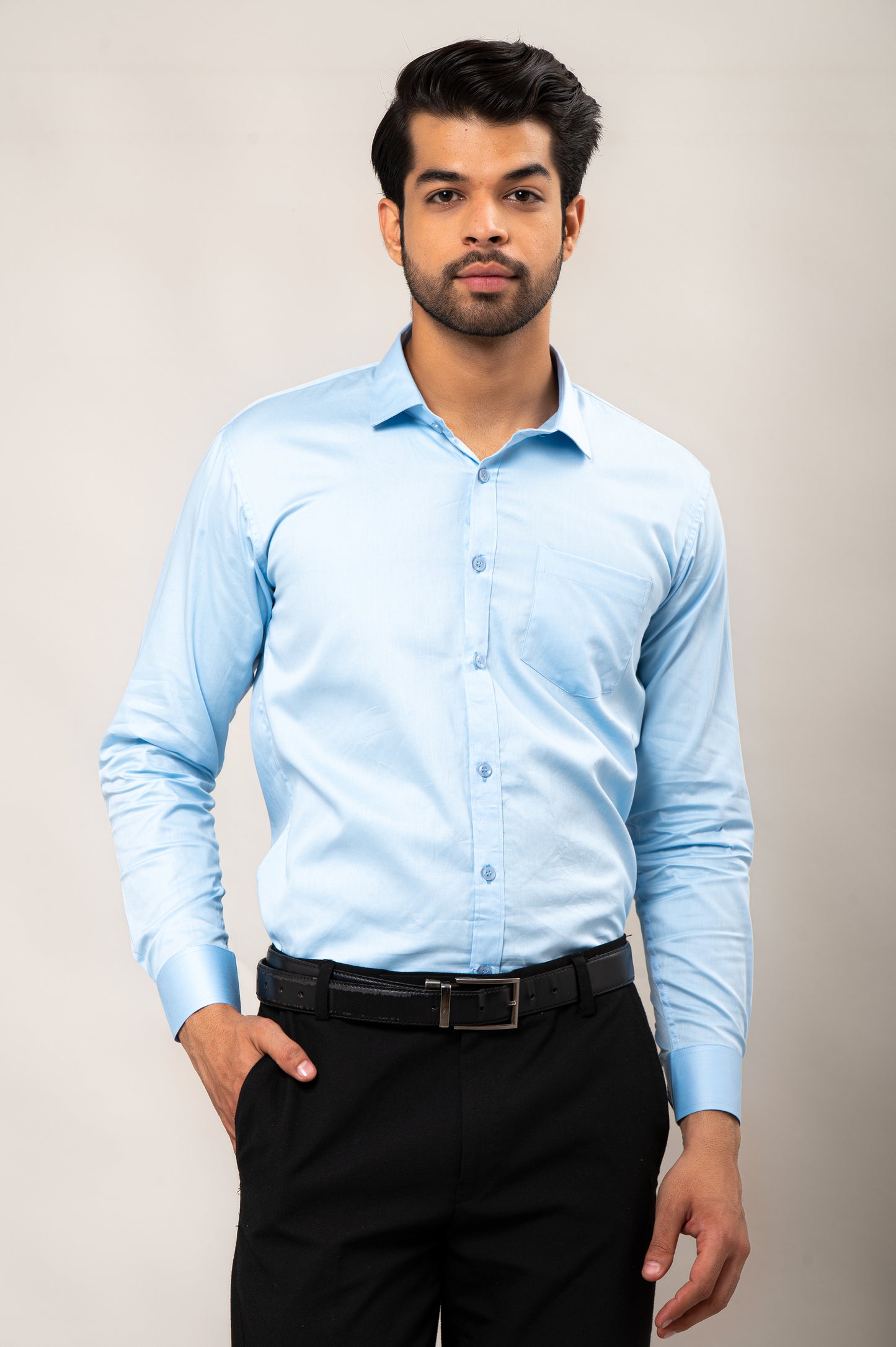 Sky Blue Solid-Colored Formal Shirt