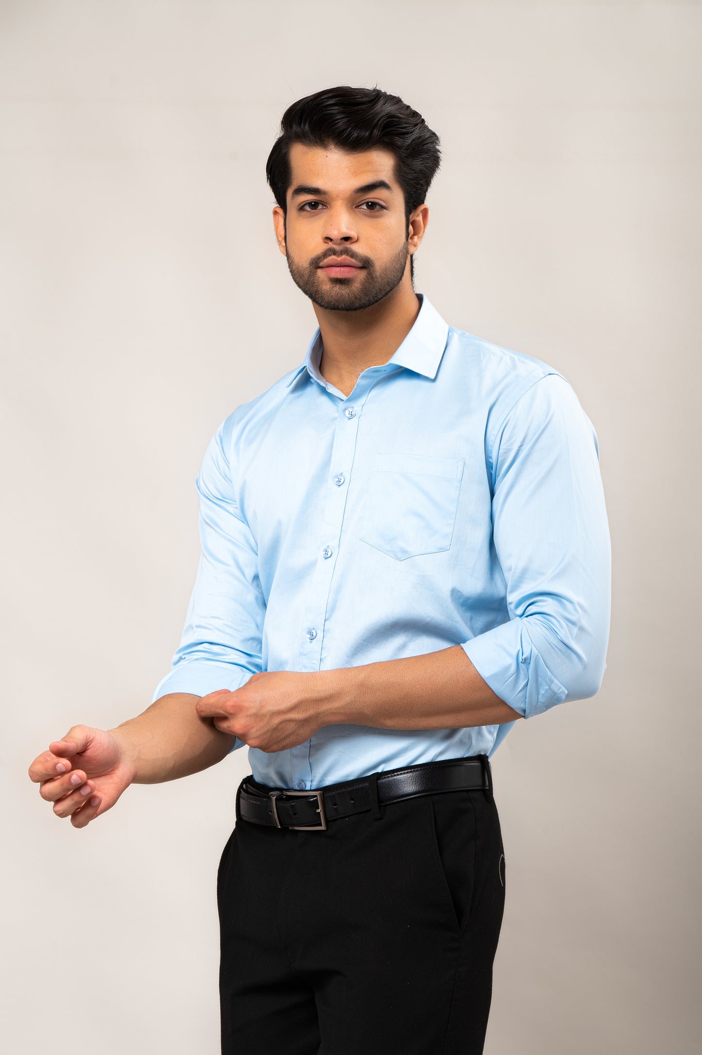 Sky Blue Solid-Colored Formal Shirt