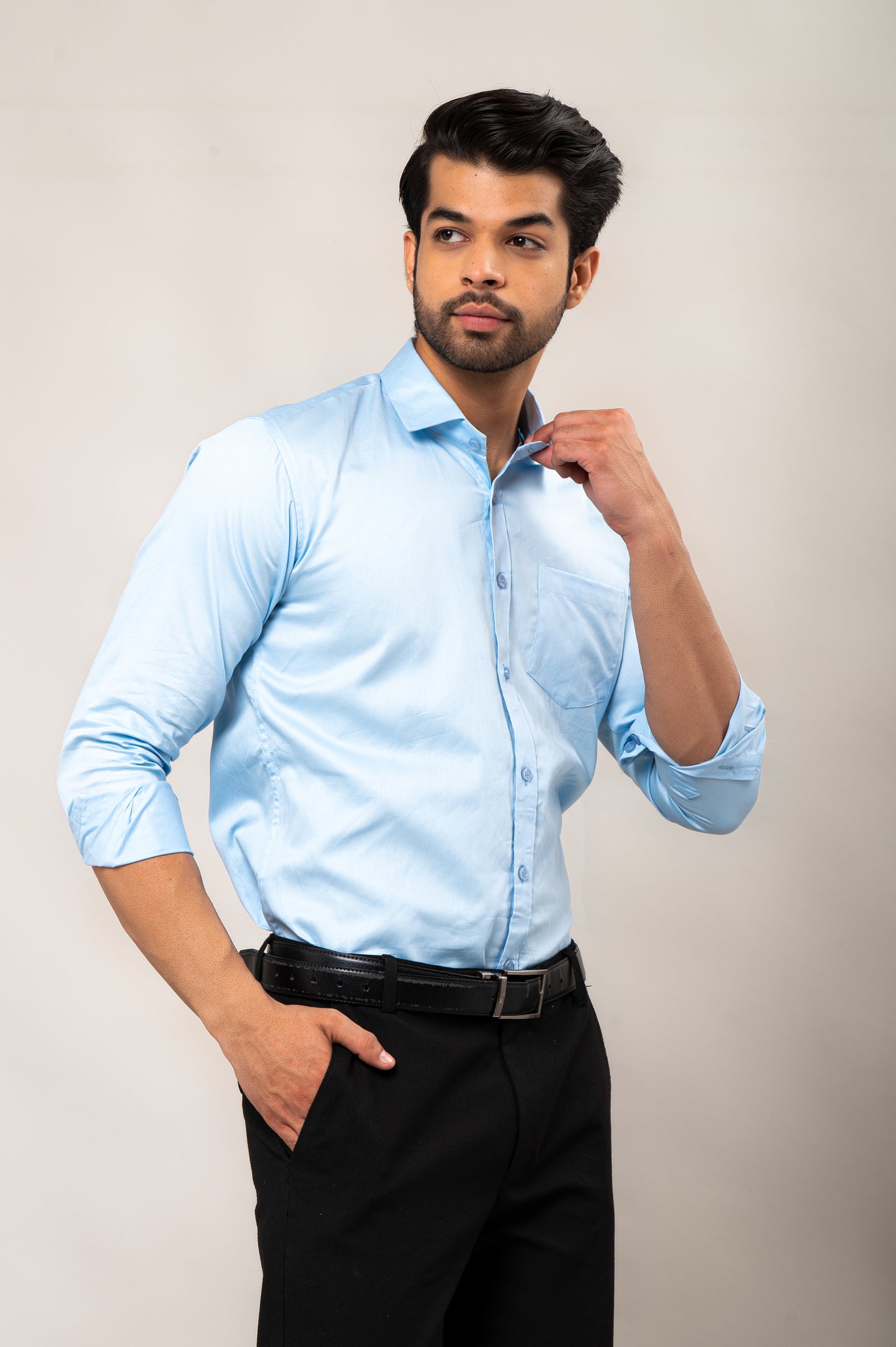 Sky Blue Solid-Colored Formal Shirt