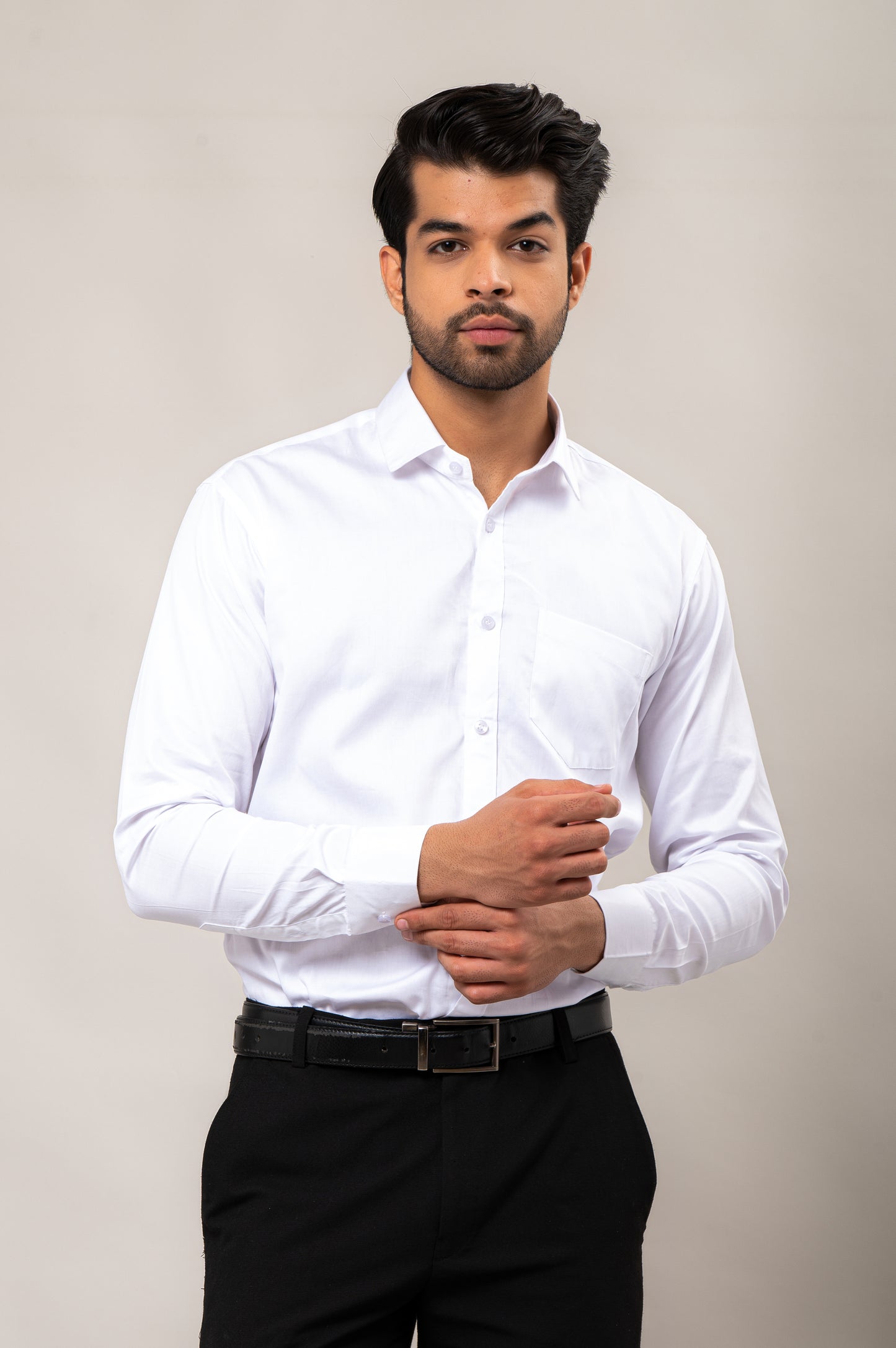 White Solid-Colored Formal Shirt