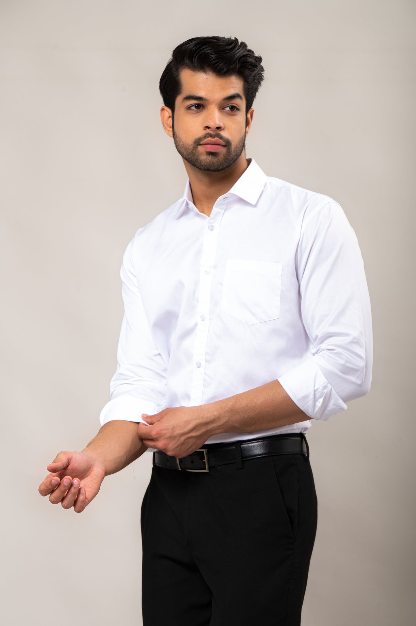 White Solid-Colored Formal Shirt