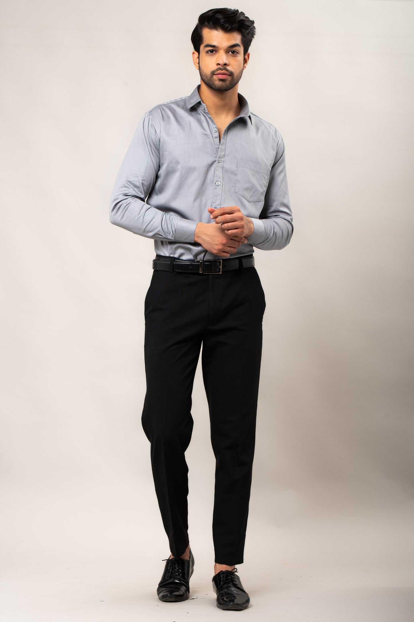 Grey Solid-Colored Formal Shirt